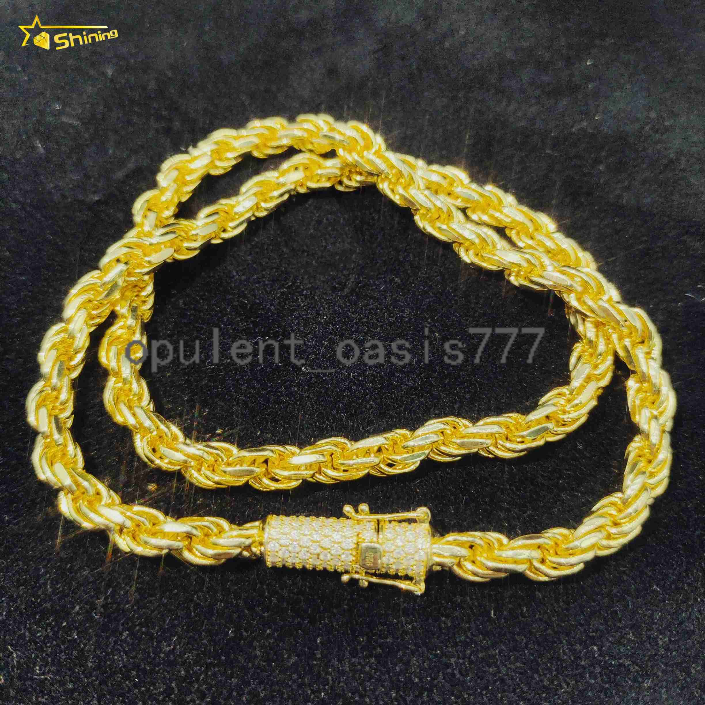 Hip Hop Jewelry Iced Out Fashion Cuban Link Necklace 6MM Solid Silver Moissanite Rope Chain for Men Women
