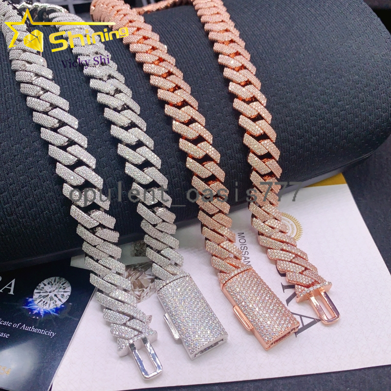 Factory VVS Moissanite Diamond 925 Silver 15mm 4 Rows Cuban Link Chain Men Iced Out Hip Hop Necklace