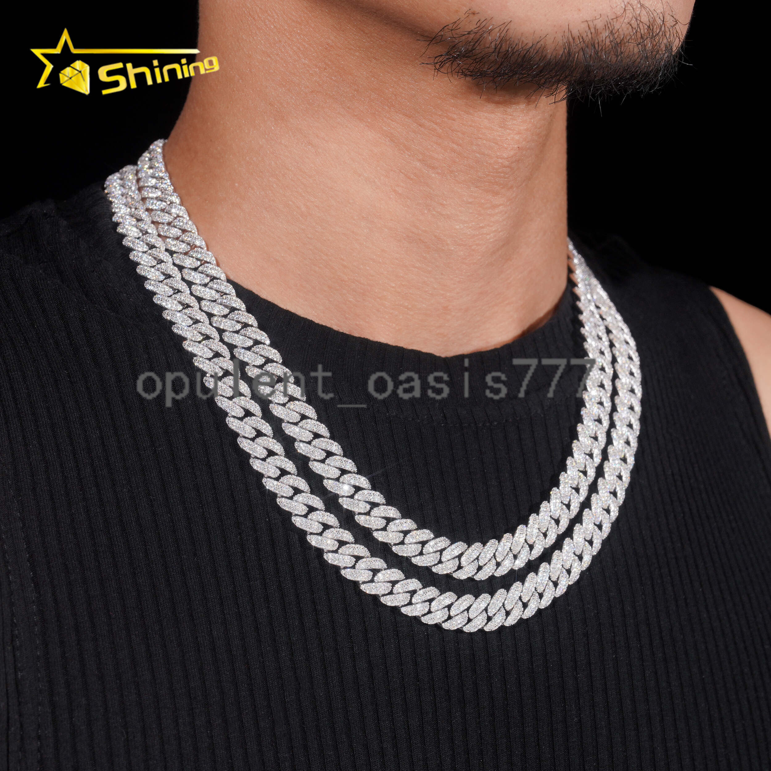 Factory Price Hip Hop Jewelry 10mm Solid 925 Sterling Silver Gold Plated GRA VVS Iced Out Moissanite Miami Cuban Link Chain