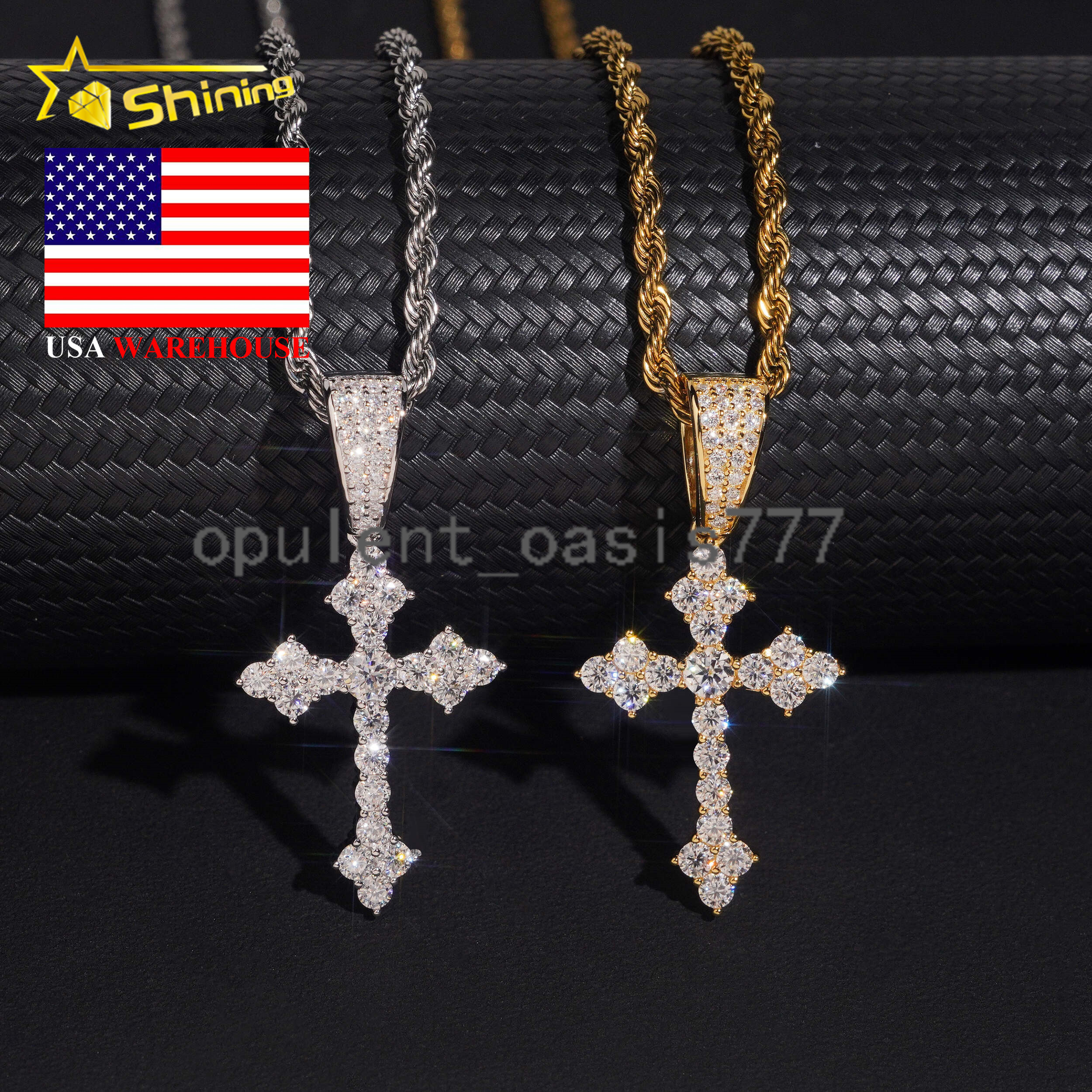 USA Local Stock Fast Shipping Cross Charm Gold Plated 925 Sterling Silver Moissanite Hip Hop Iced Out Design Sparkling Pendant