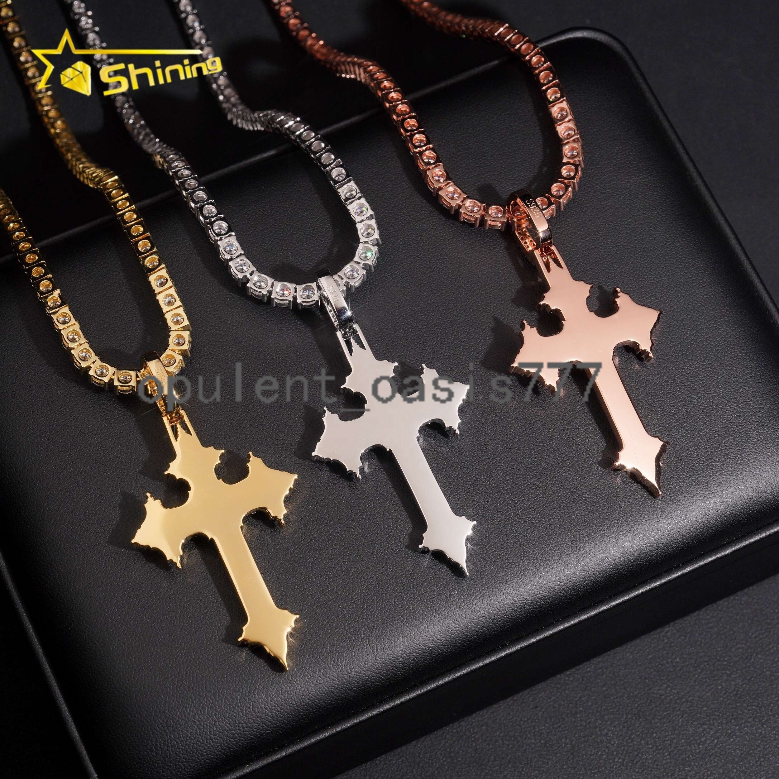 New Style Hip Hop Baguette Iced Out Pass Diamond Tester 925 Silver Cross Moissanite Pendant