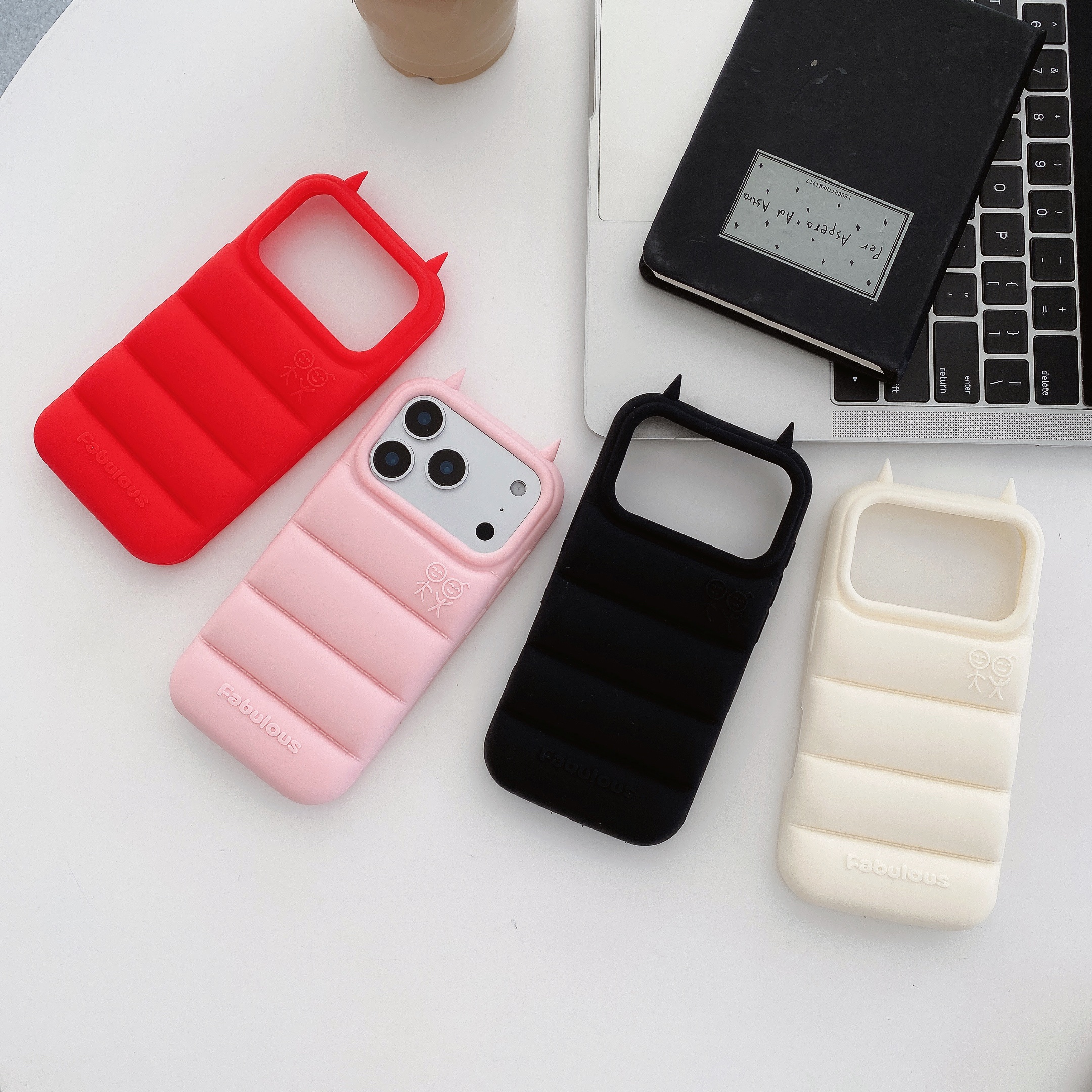 Cool Devil Horns 3D The Puffer Soft Silicone Phone Case for iPhone CASE 13 14 15Plus 16Pro 17 Pro Max Down Jacket Shockproof Cover