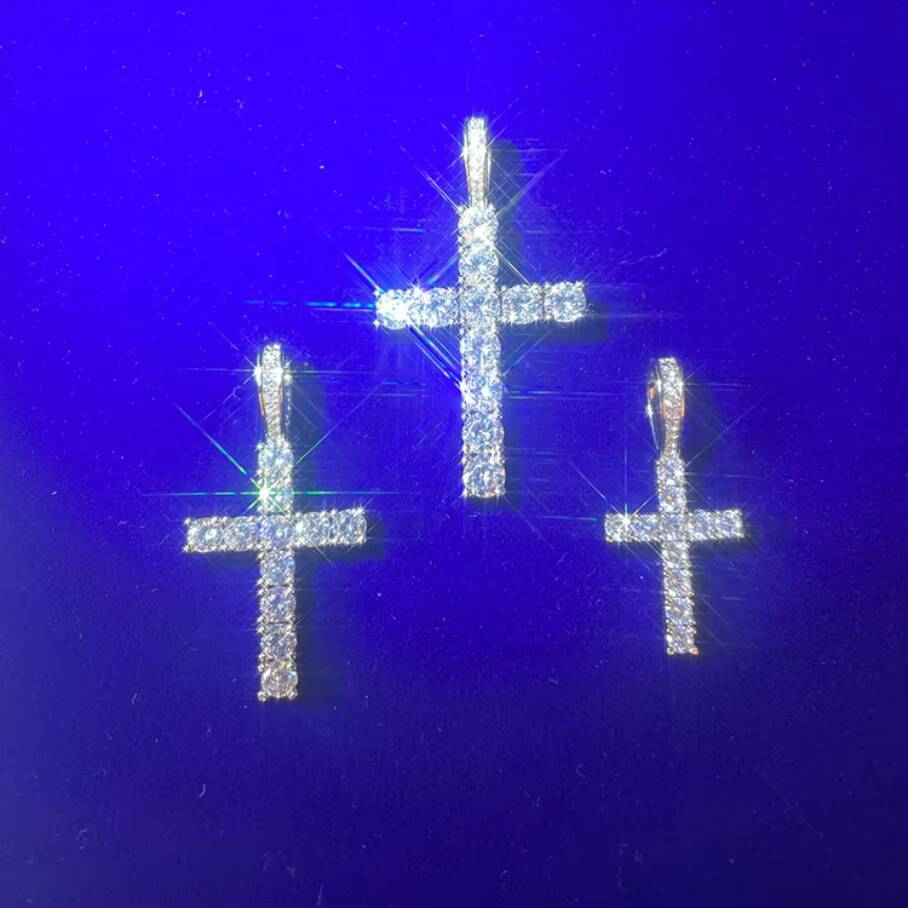 2026Ready to Ship S925 Silver Pendant with 2mm to 5mm Moissanite White Cross Pendant
