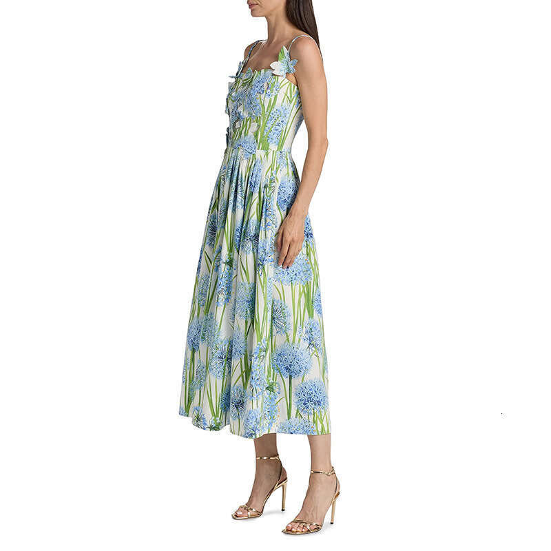 French countryside style 2026 FC new designer slim k30 shoulder strap square collar waist tightening slim fit dress