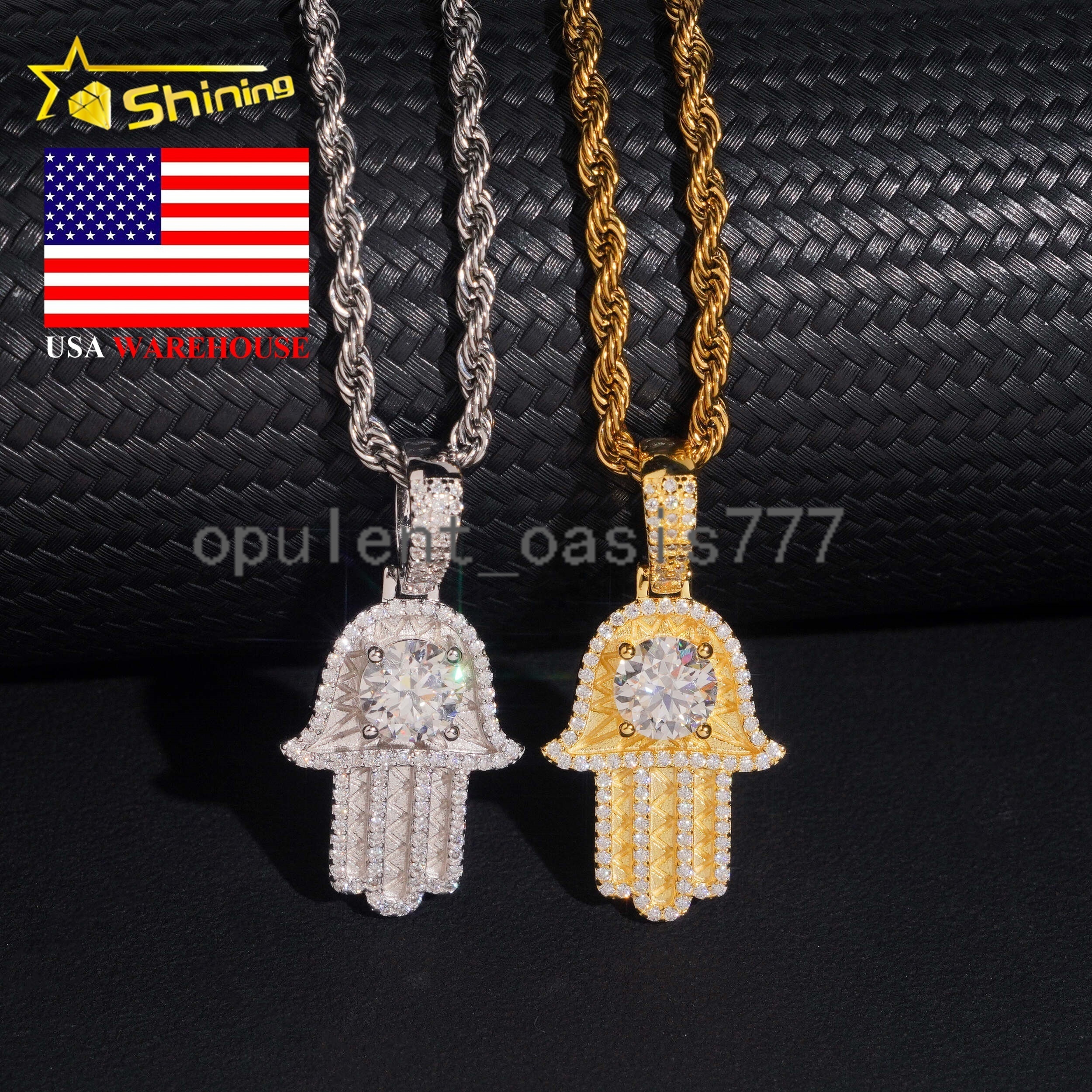 Local Stock Ready to Ship Hip Hop Hand 925 Silver Iced Out VVS Moissanite Diamond Mens Pendants