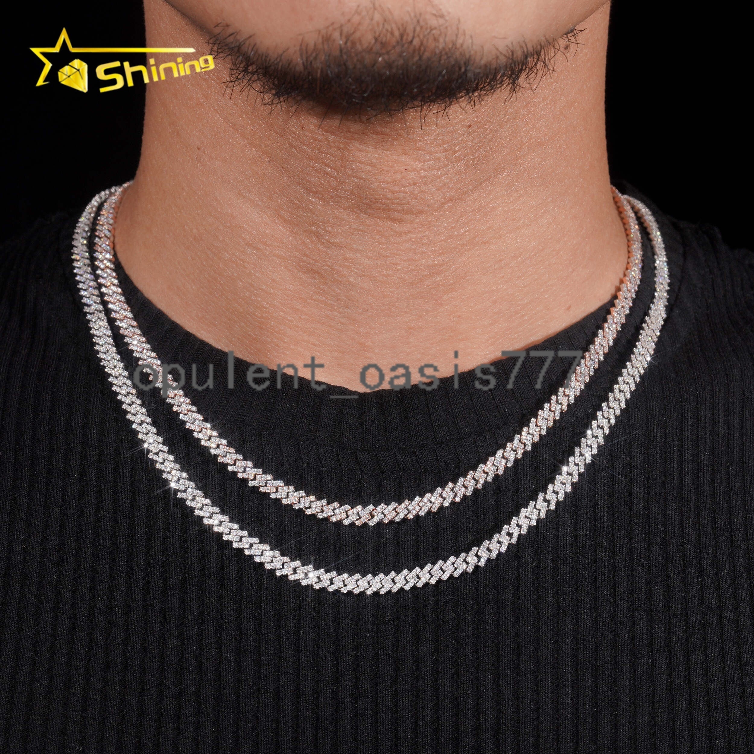 Pass Diamond Tester Iced Out One Row Hip Hop Thin 5mm Width 925 Sliver Moissanite Cuban Link Chain