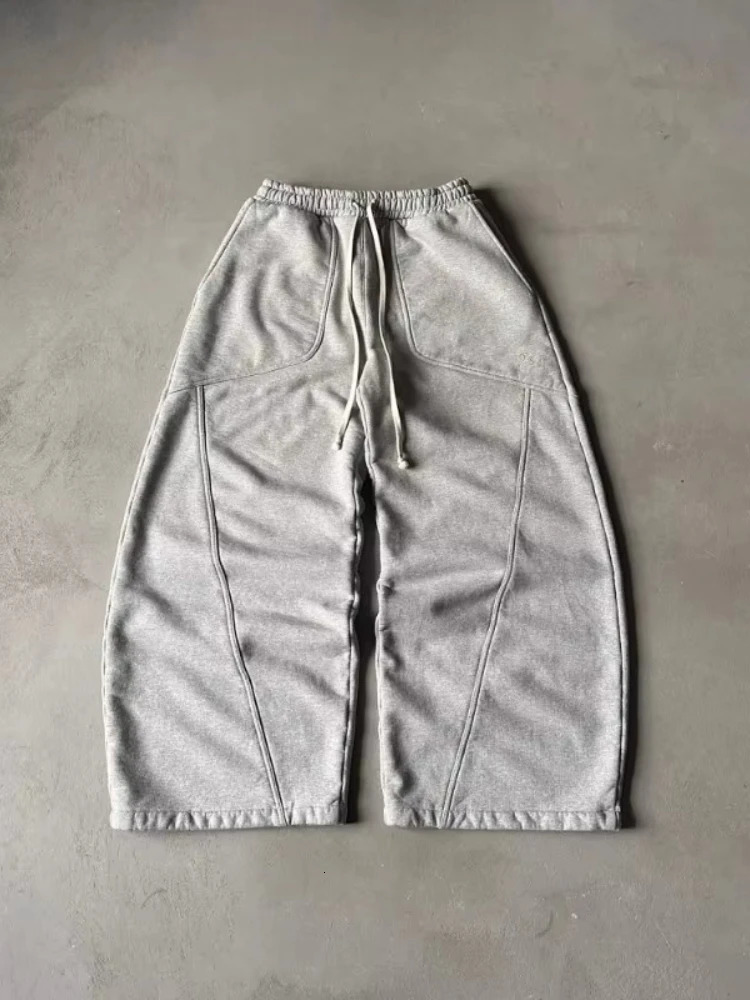 HOUZHOU Grey Vintage Y2k Women Sweatpants Harajuku Oversized Wide Leg American Style Man Pants Baggy Streetwear Hip Hop Trousers 260326