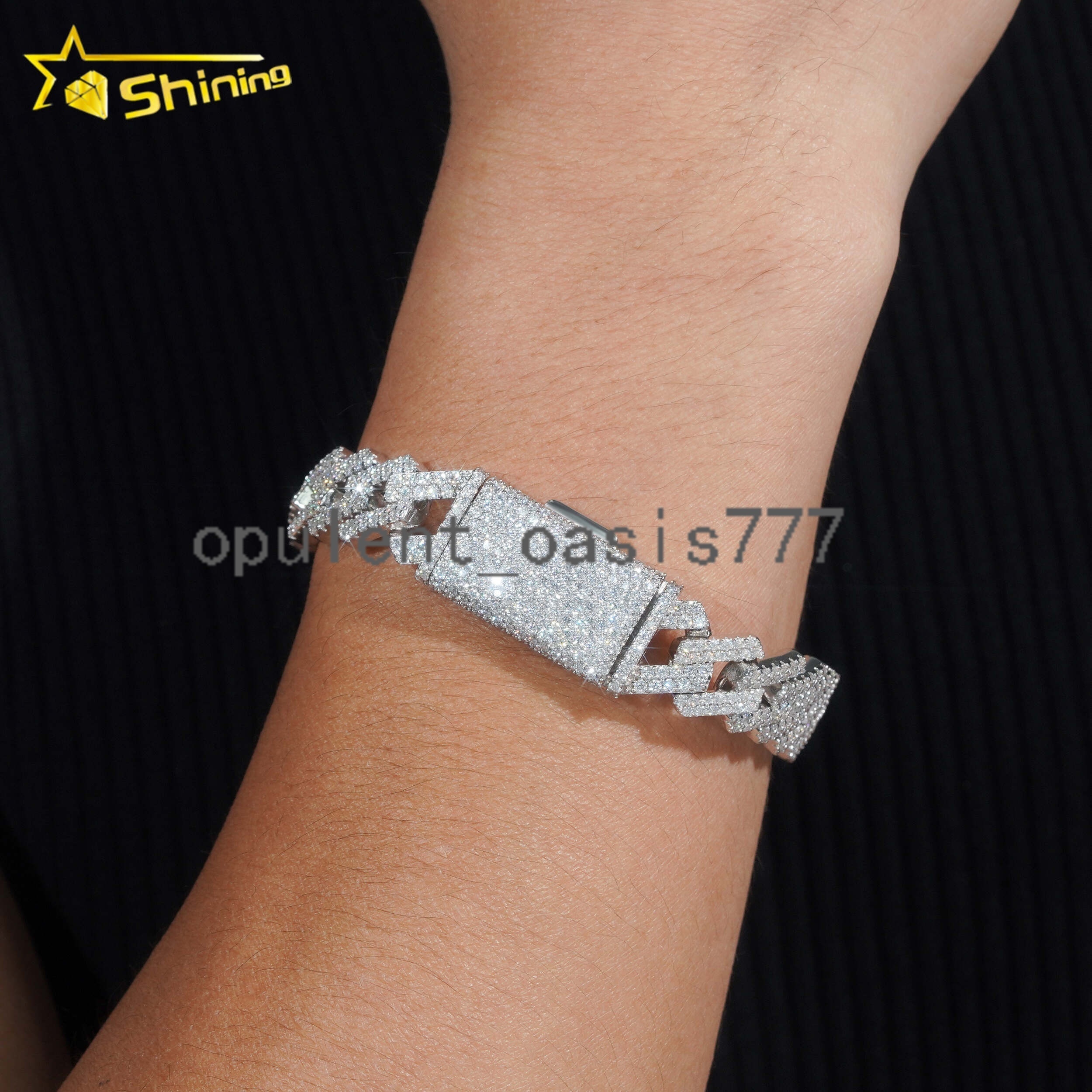 Trendy Two Rows 14mm Moissanite Bracelet 925 Sterling Silver Hip Hop Fine Jewelry Vvs Moissanite Diamond Cuban Link Bracelet Men