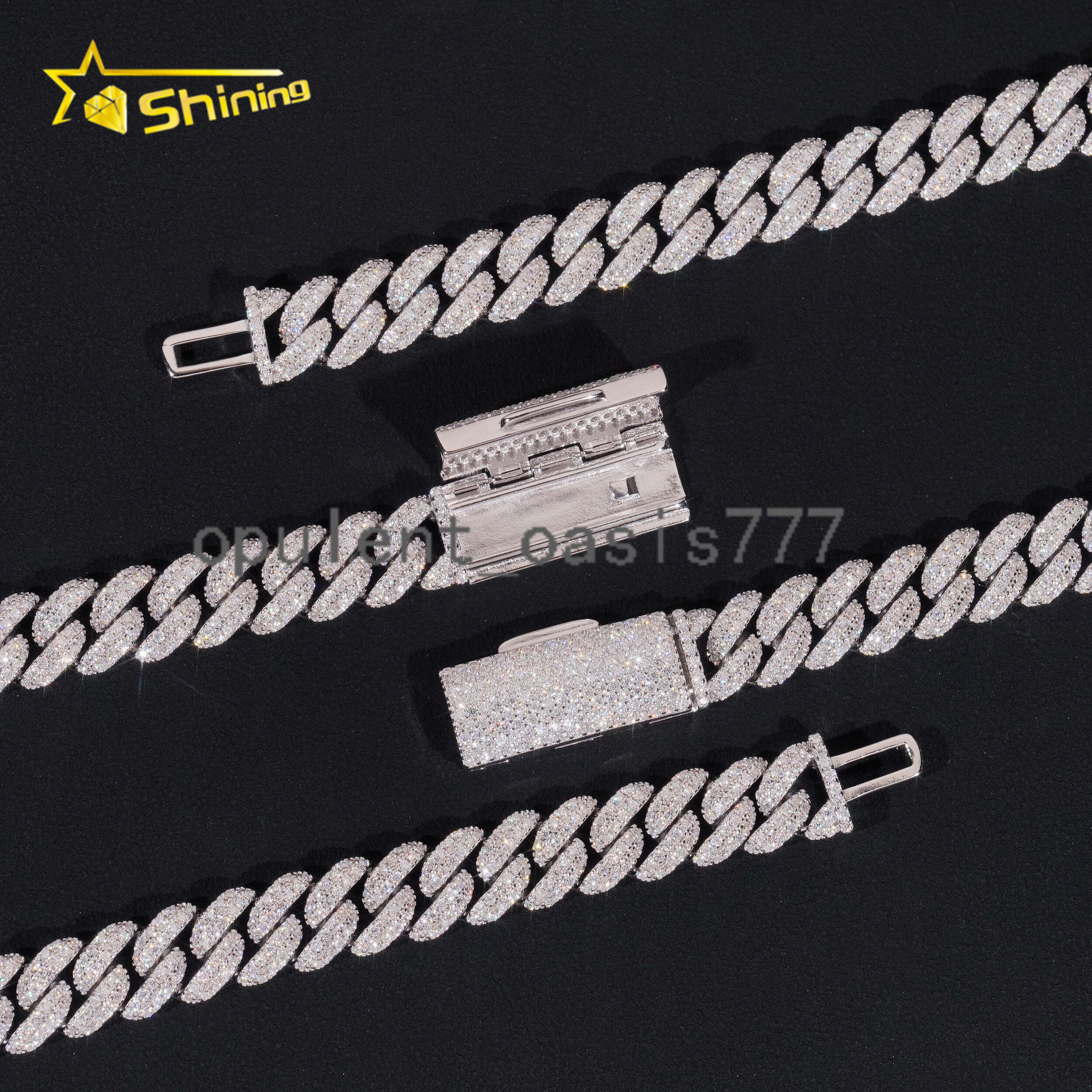 Factory Price Hip Hop Jewelry 10mm Solid 925 Sterling Silver Gold Plated GRA VVS Iced Out Moissanite Miami Cuban Link Chain