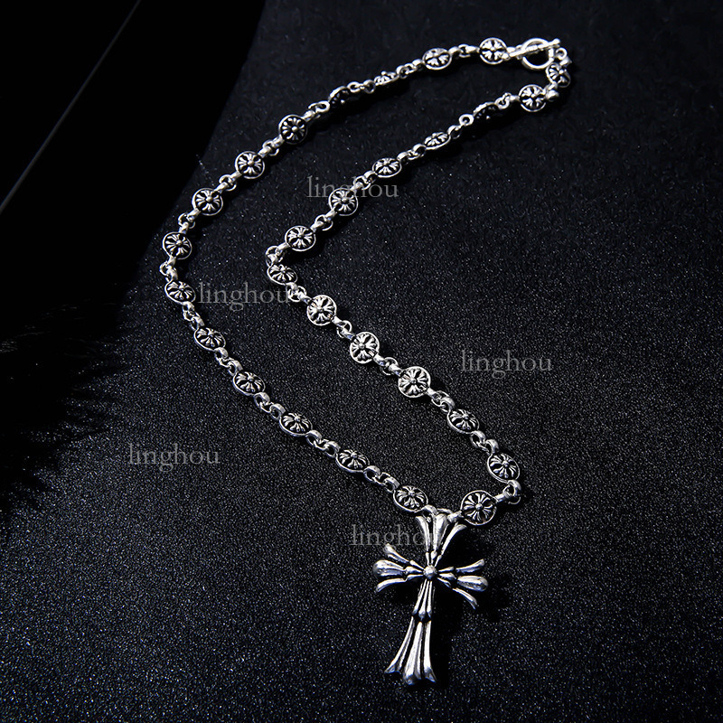 Hip Hop Style Designer Necklace 2026 Luxury Brand Women's Jewelry Fashion Retro Silver Electroplated Silver Sword Pendant Cross Necklace Trendy M
