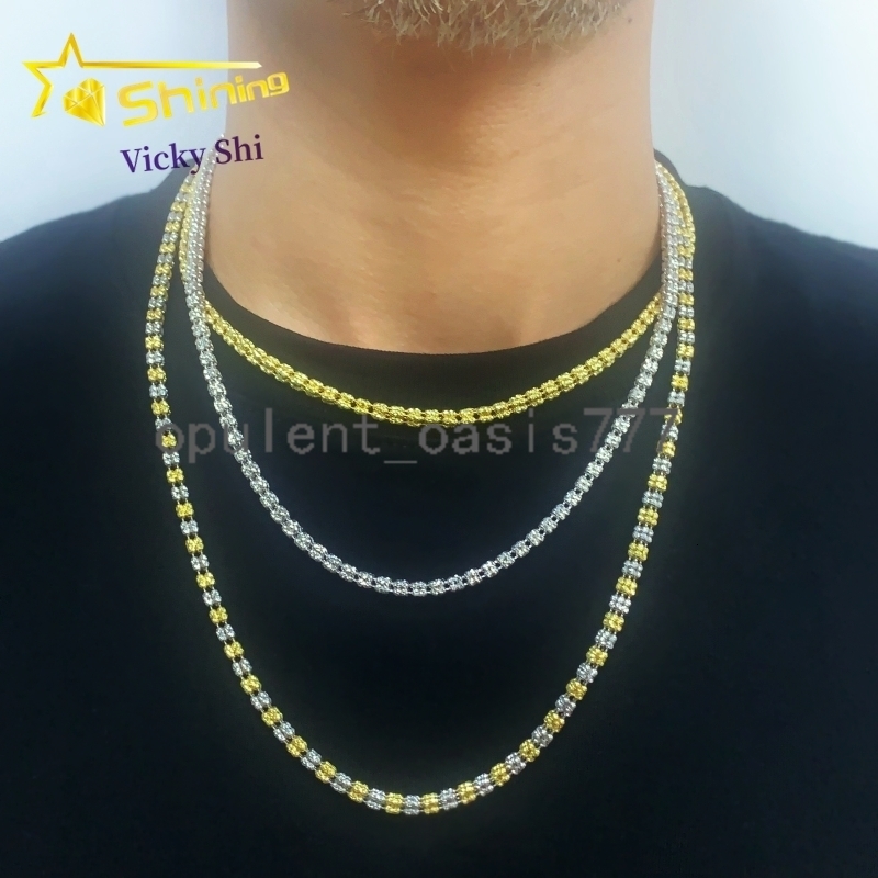 Men Hip Hop Jewelry Necklace S925 Silver Gold Plated 4MM Width Two Tone Link Chain Necklace Rope Chain