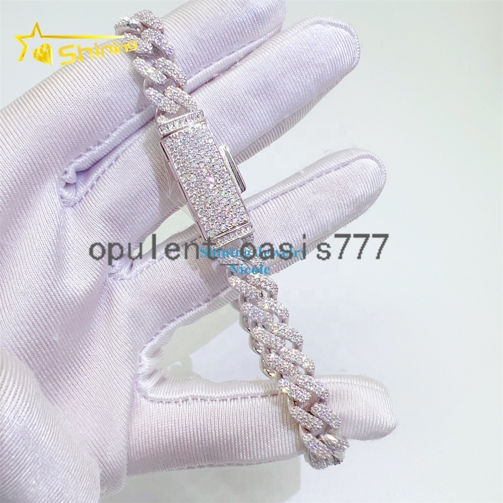Top Quality 925 Silver Iced Out Custom Hip Hop Jewelry Moissanite Cuban Link Chain 8mm Cuban Link Bracelet