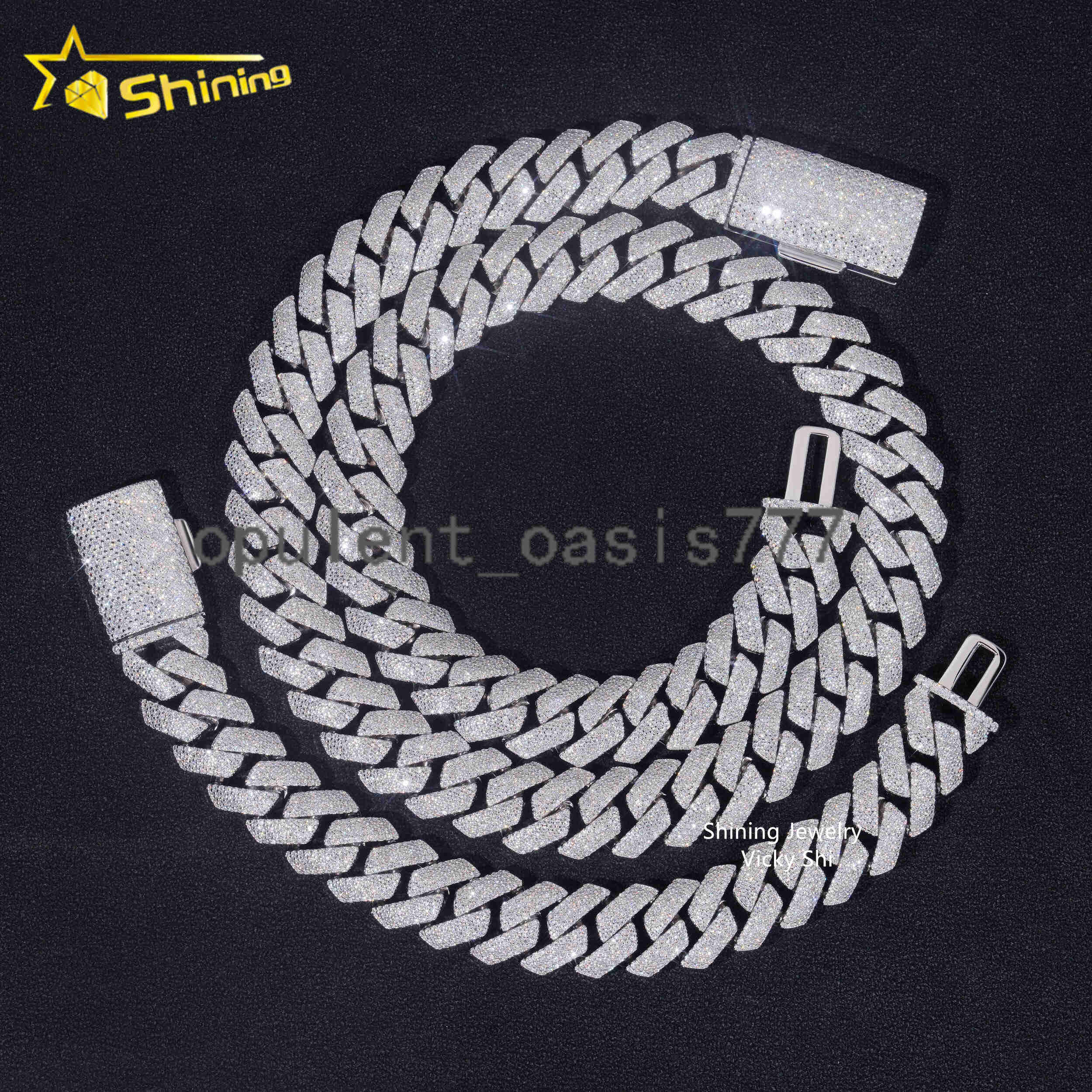 Hip Hop 15MM 4 Rows GRA Certificated Moissanite Cuban Link Chain 925 Sterling Silver Rapper Iced Out Chain