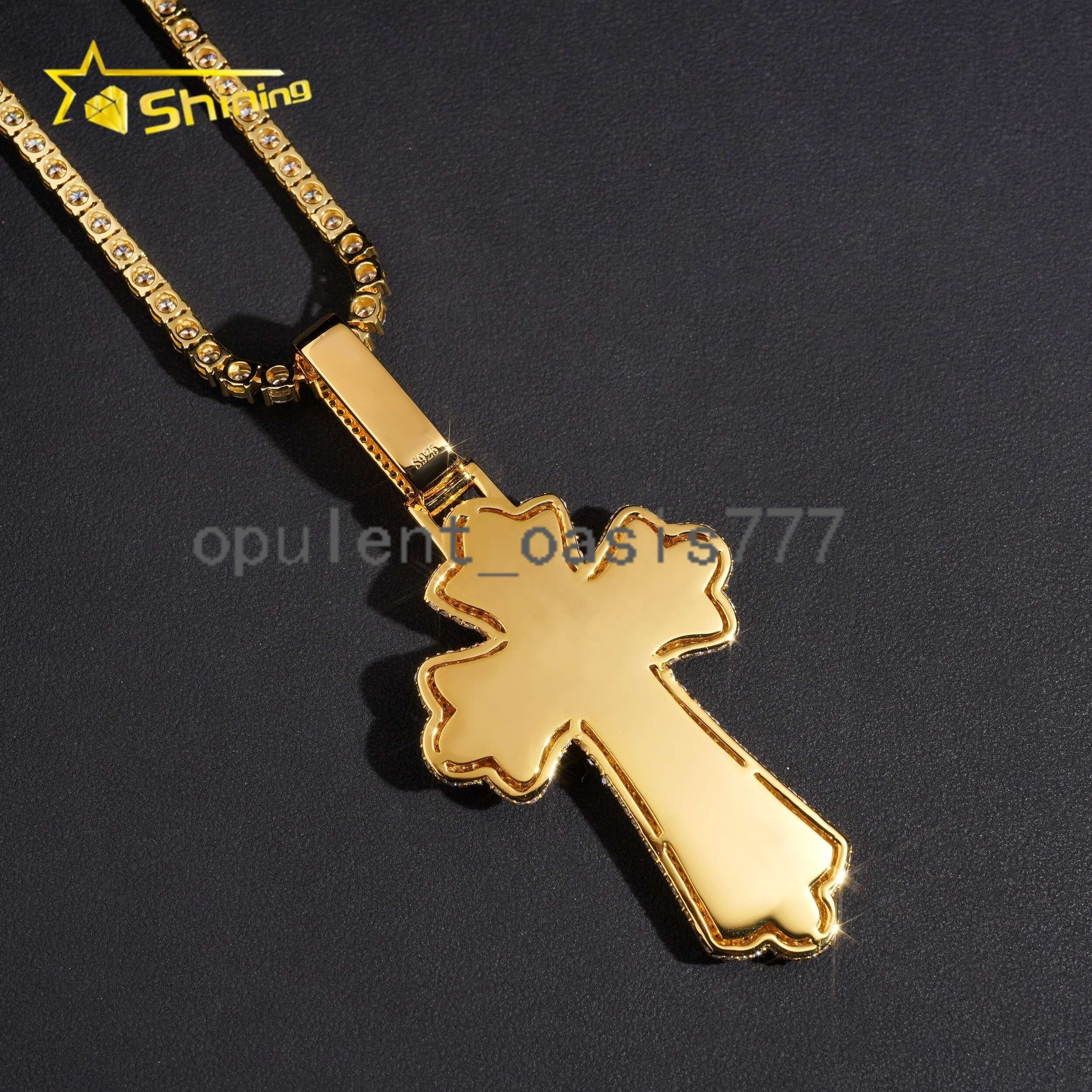 Rapper Jewelry 925 Sterling Silver Hip Hop Fancy Shape Iced Out 18k Gold Plated Moissanite Cross Pendant
