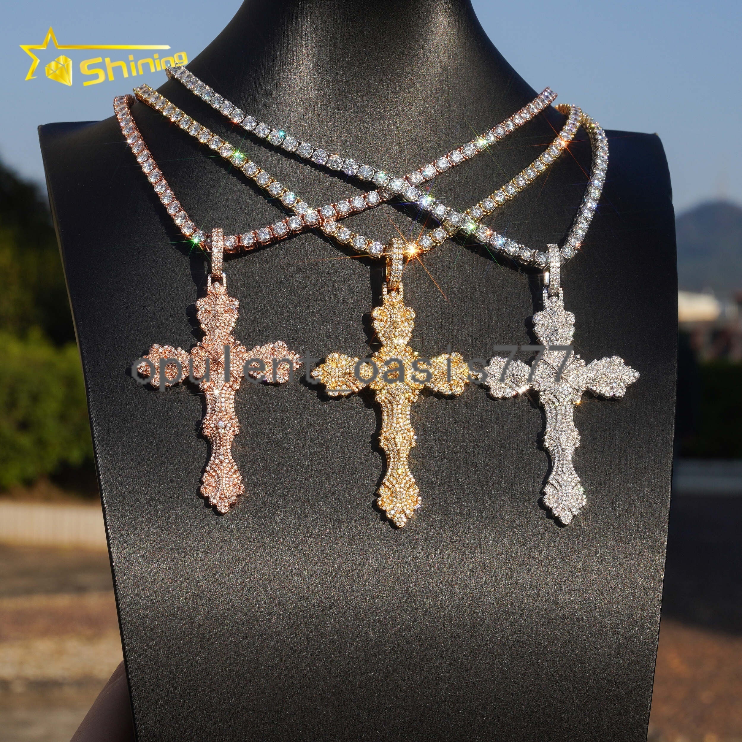 Hip Hop Style 925 Sterling Silver Pass Diamond Tester Gold Plated Iced Out Cross Charms Moissanite Pendants