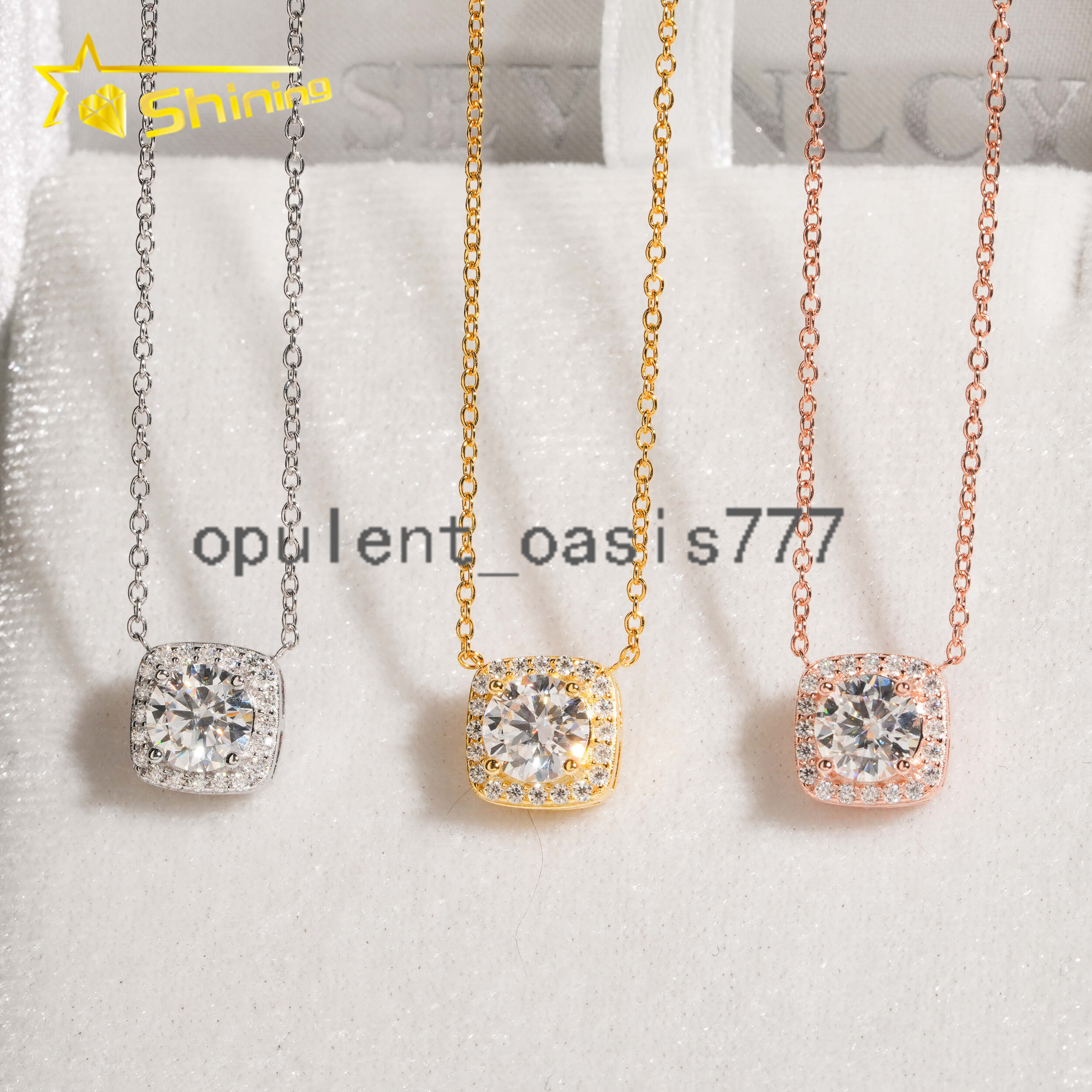 USA Local Stock Fine Jewelry Moissanite Necklace 925 Silver Classic Halo Design Round Moissanite Pendant Necklace for Women