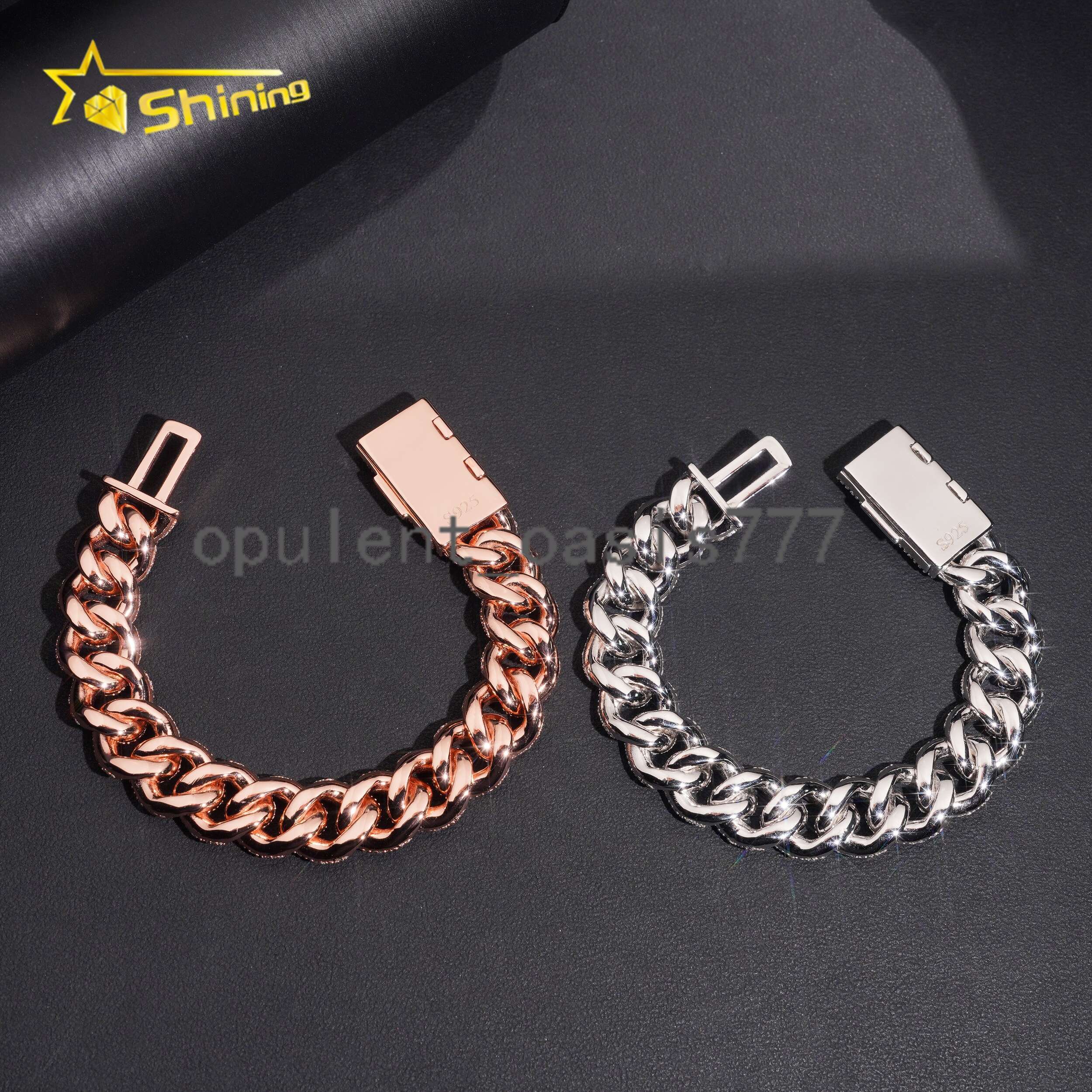 USA Warehouse Local Stock 14mm Bracelet 925 Solid Silver Hip Hop Iced Out GRA Moissanite Diamond Sparkling Cuban Link Bracelet