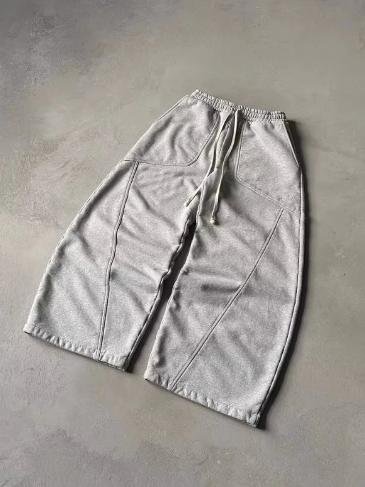 HOUZHOU Grey Vintage Y2k Women Sweatpants Harajuku Oversized Wide Leg American Style Man Pants Baggy Streetwear Hip Hop Trousers 260326