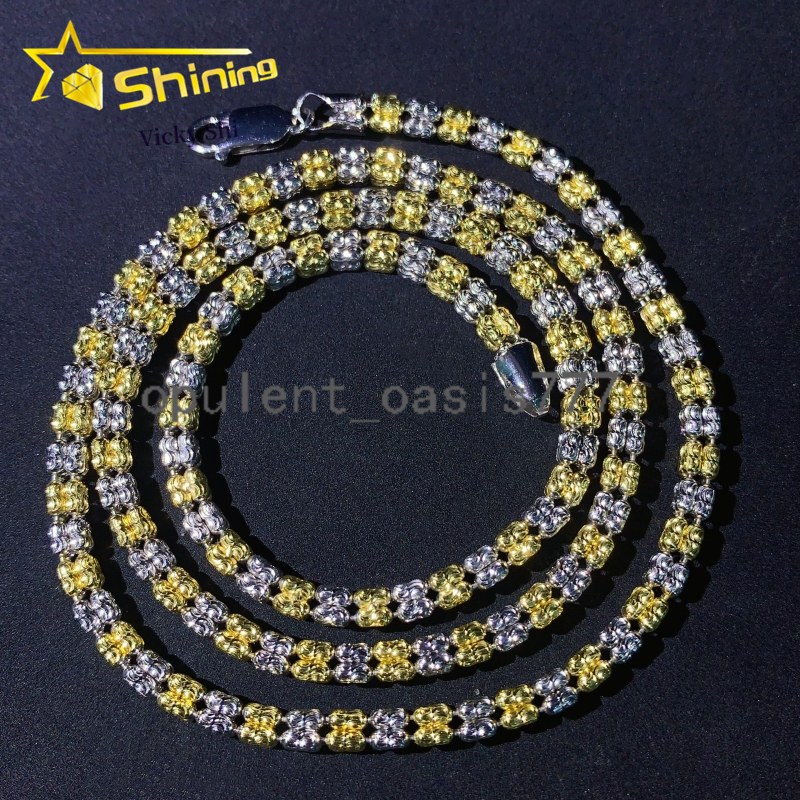 Men Hip Hop Jewelry Necklace S925 Silver Gold Plated 4MM Width Two Tone Link Chain Necklace Rope Chain