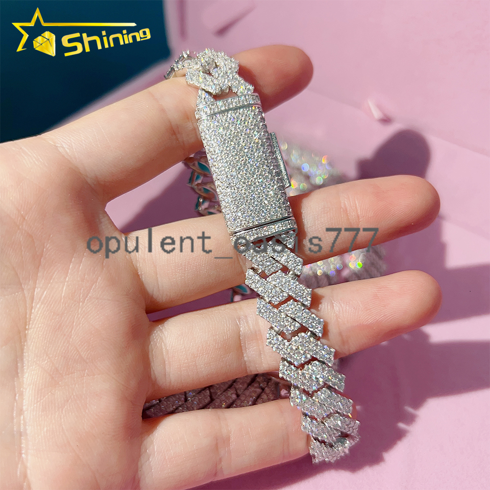 Hot Sale Dropshipping 13mm 2rows Vvs Moissnaite Iced Out Hip Hop Jewelry Moissanite Cuban Chain