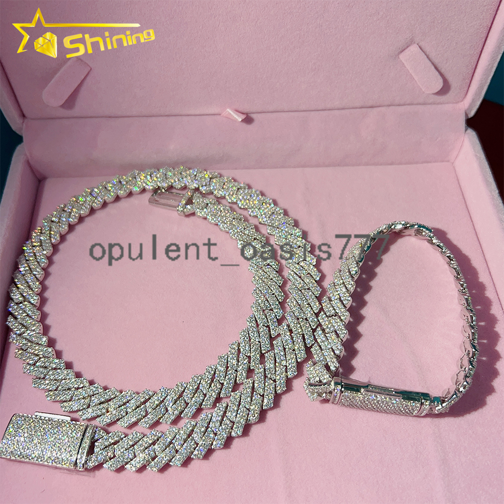 Hot Sale Dropshipping 13mm 2rows Vvs Moissnaite Iced Out Hip Hop Jewelry Moissanite Cuban Chain