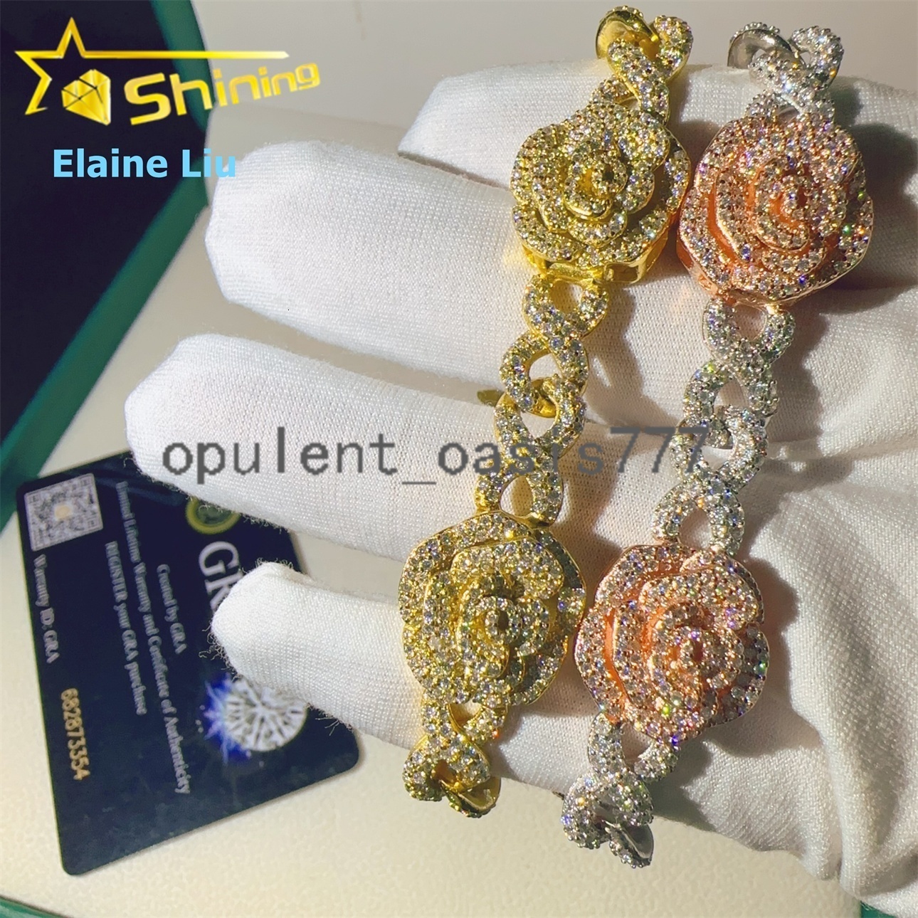 Custom VVS Moissanite Diamond Sterling Silver 925 8mm Moissanite Hip Hop Mosaic Setting Iced Out Cuban Link Chain Bracelet