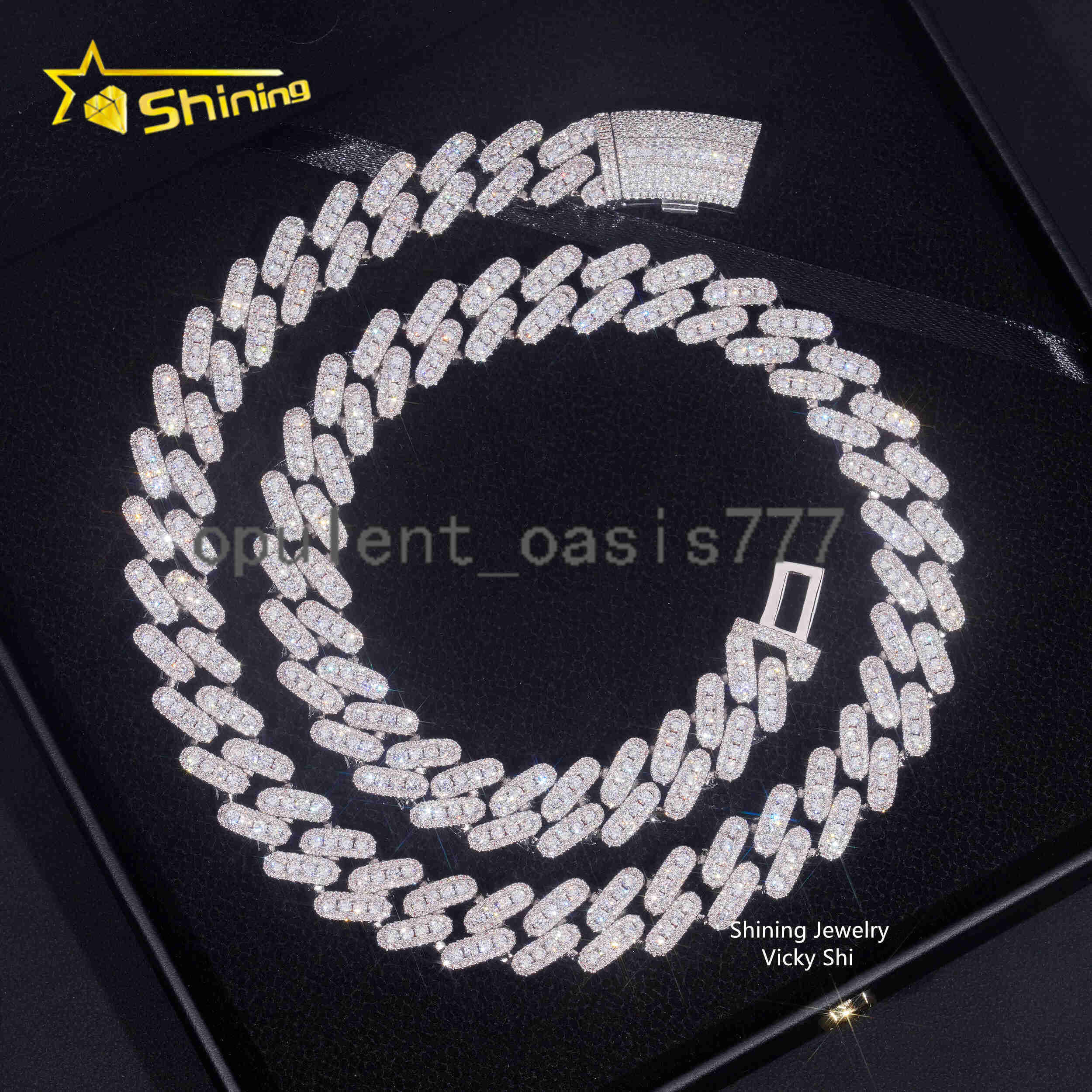 Rapper Fashion Hip Hop Jewelry Cuban Necklace 925 Silver Gold Plated 15MM Width VVS Moissanite Cuban Link Chain