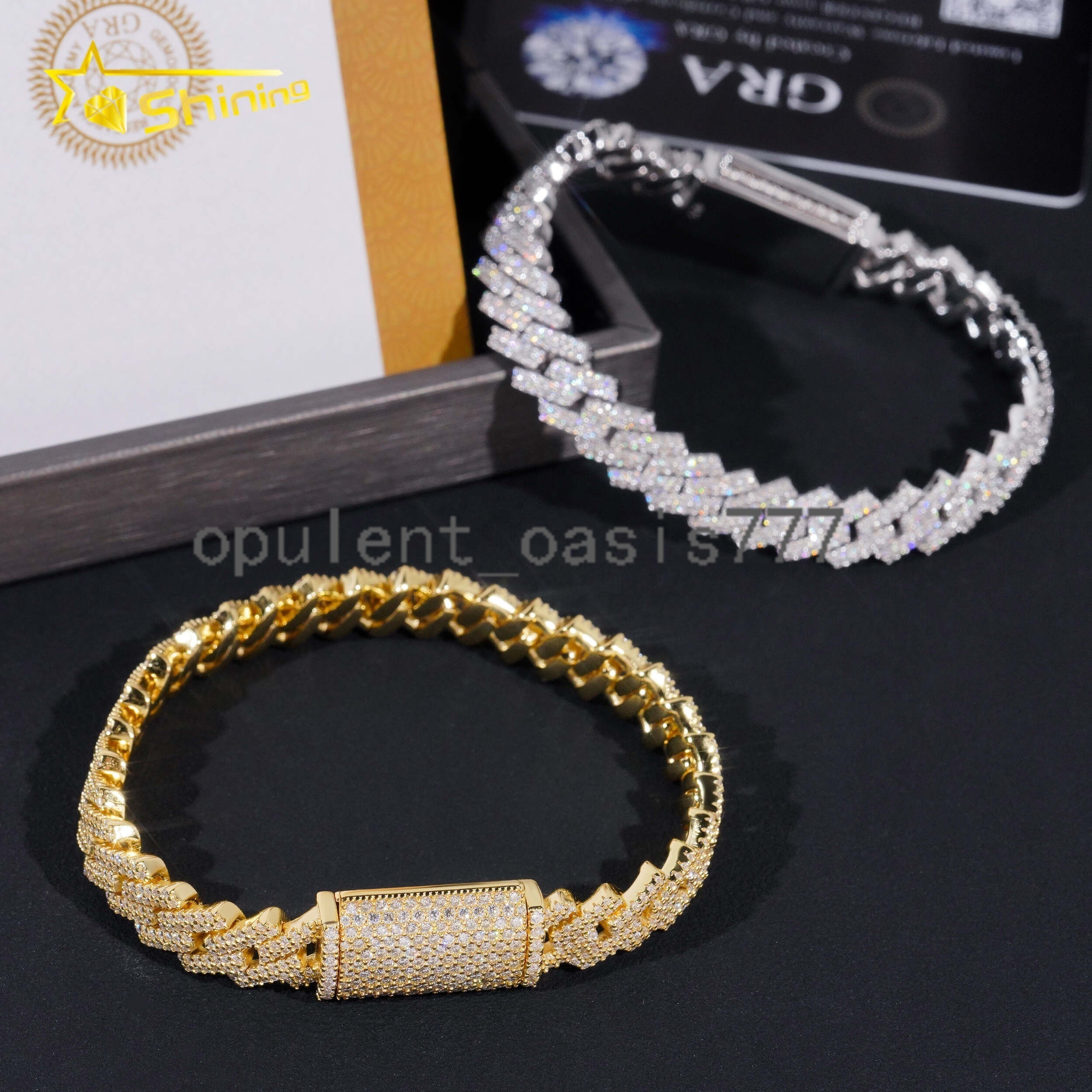 Factory Price 10mm Width 2Rows 925 Solid Silver Iced Out GRA Hip Hop Jewelry Moissanite Cuban Link Chain Bracelet Men