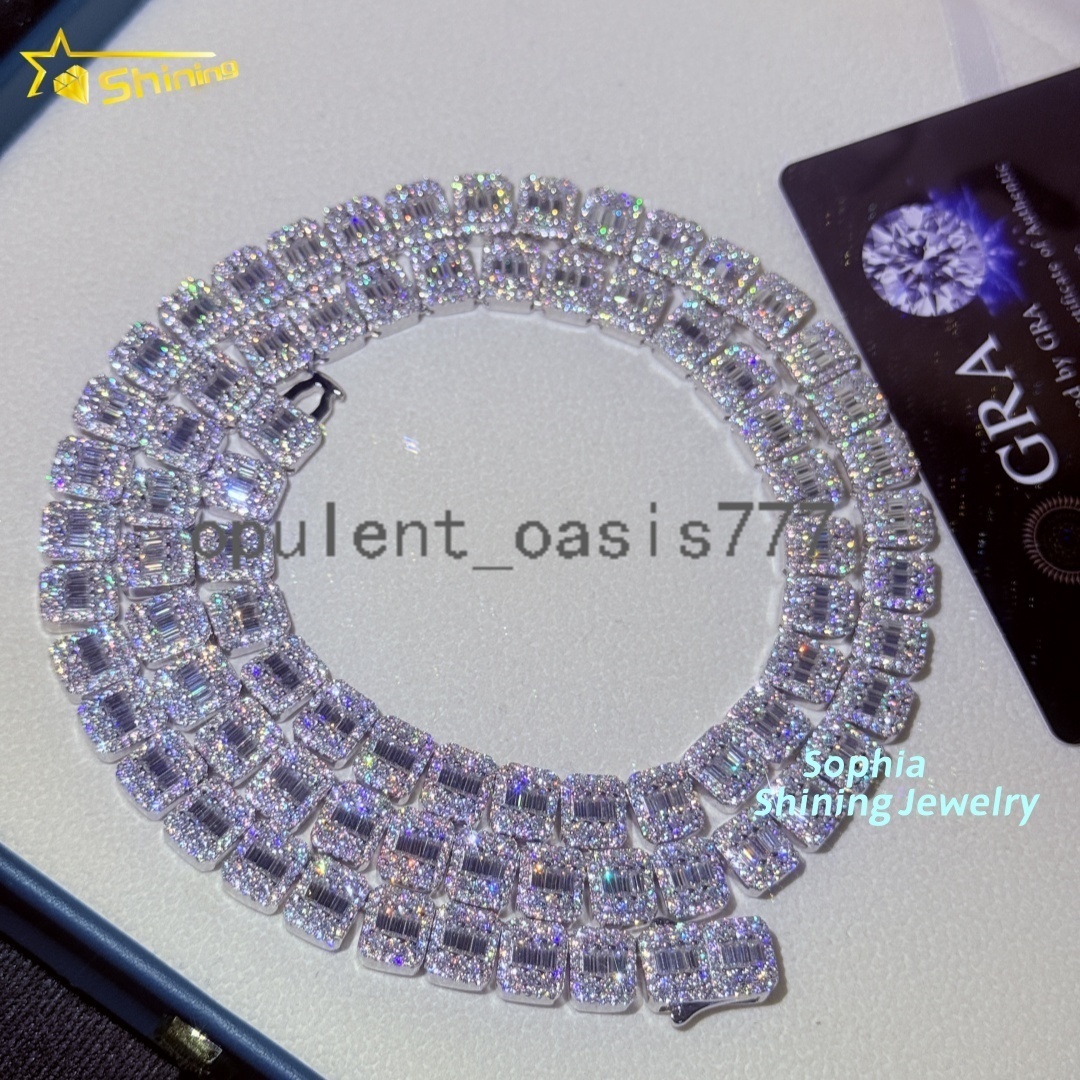 Luxury Sterling Silver 925 Iced Out Diamond Ready to Ship Vvs Moissanite Hip Hop Jewelry Cluster Tennis Chain
