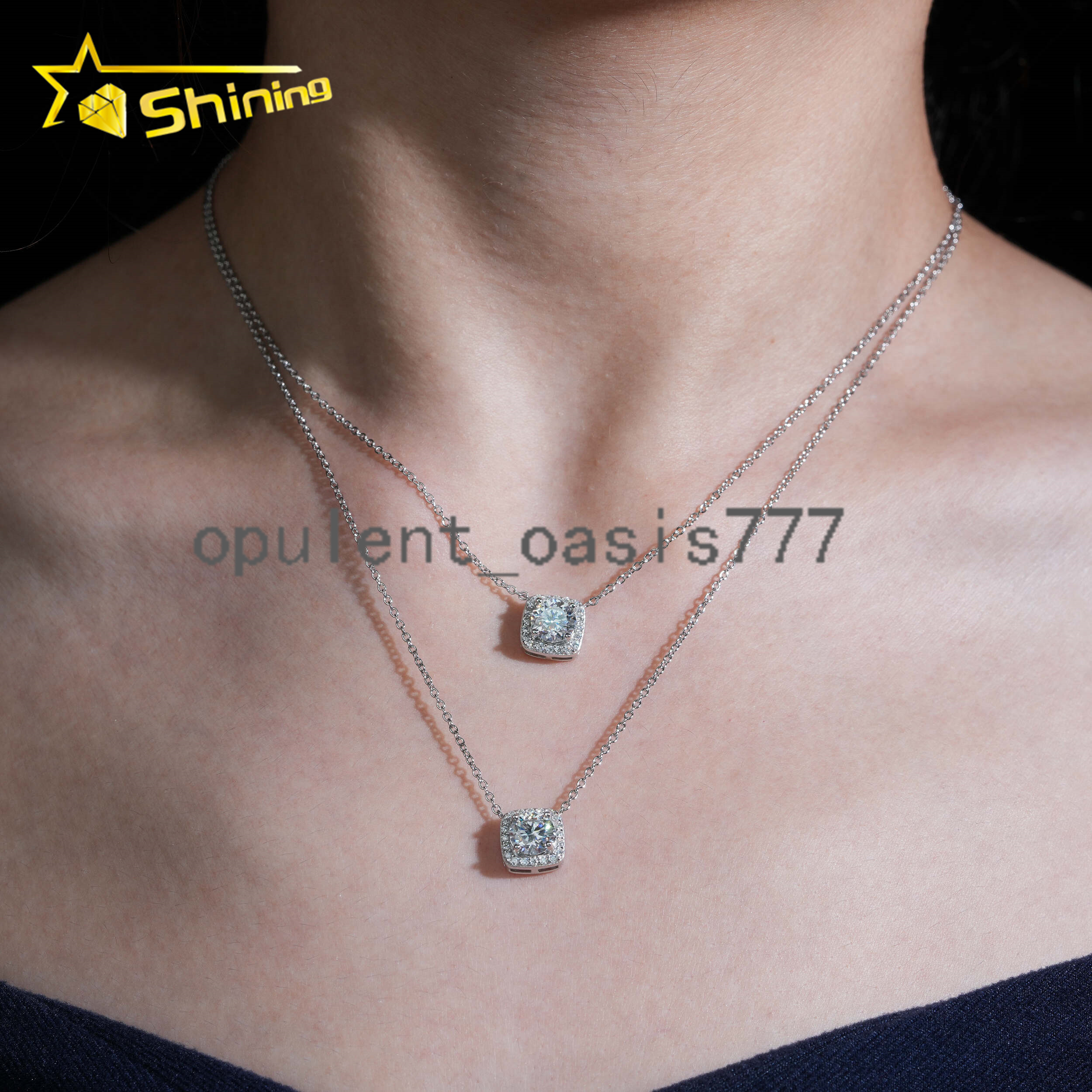 USA Local Stock Fine Jewelry Moissanite Necklace 925 Silver Classic Halo Design Round Moissanite Pendant Necklace for Women