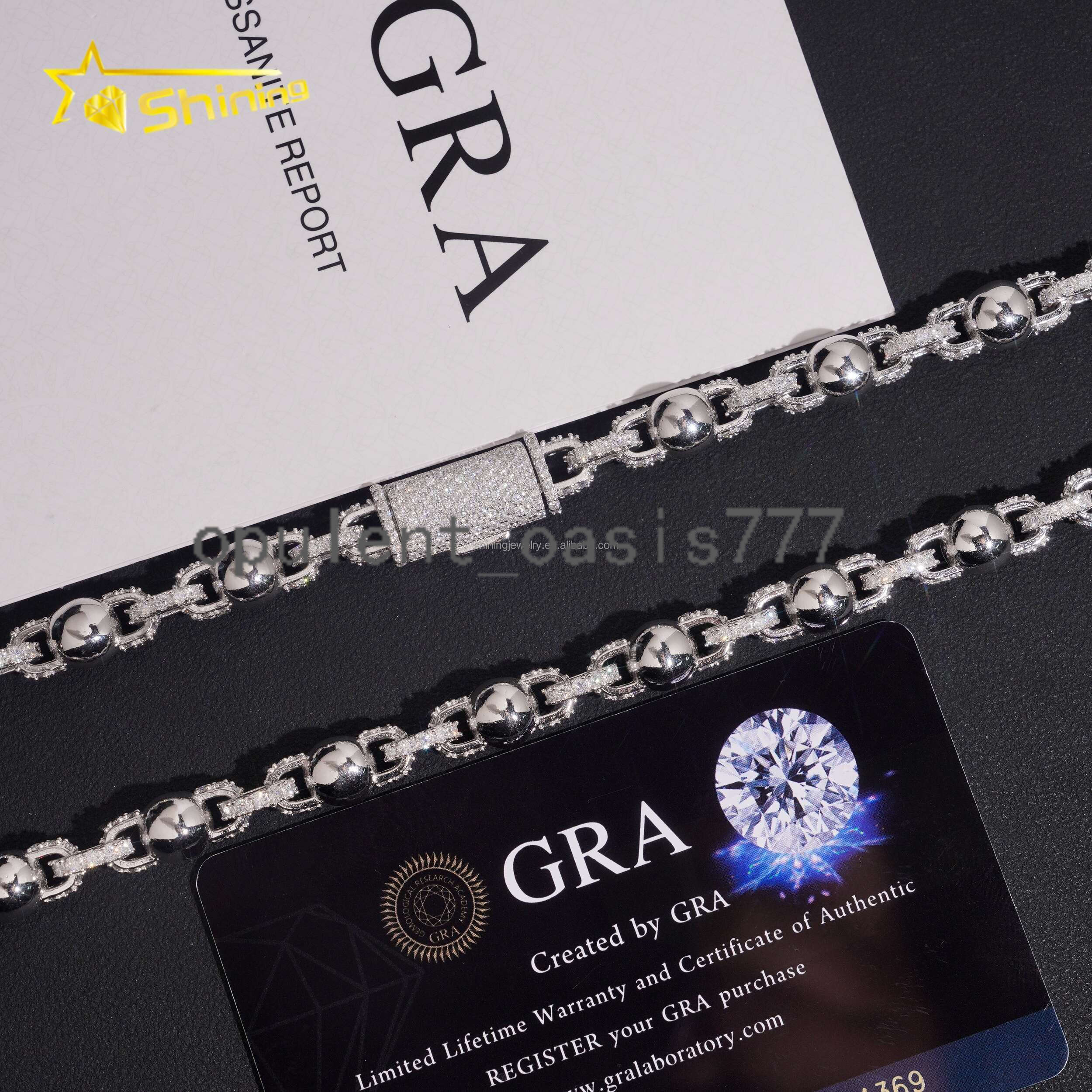 8mm Hot Selling Fashion GRA Certificate S925 Fully Stone Hip Hop Stylish Iced Out VVS Moissanite Ball Bead Infinity Rope Chain