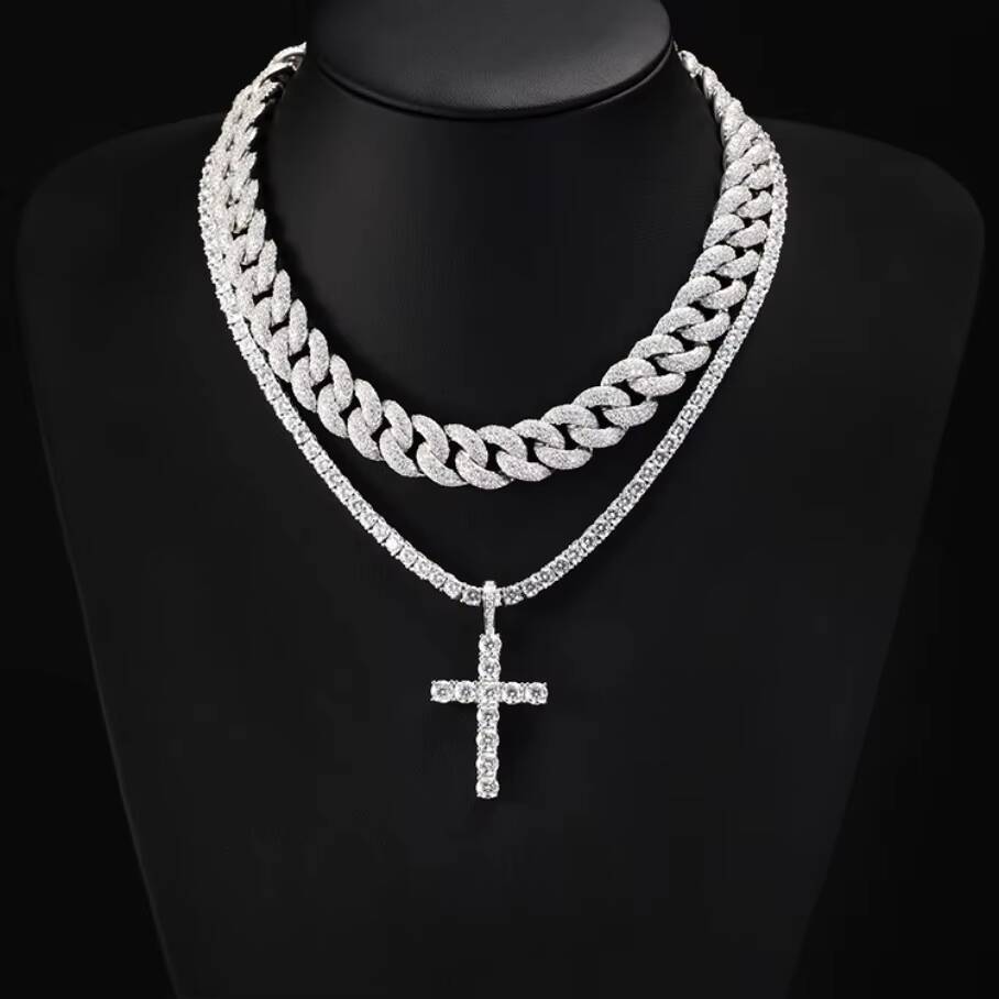 Hot-sale VVS Diamond Cross Pendant D GRA Moissanite S925 Silver Gold Plate Custom Pendant for Cuban Necklace