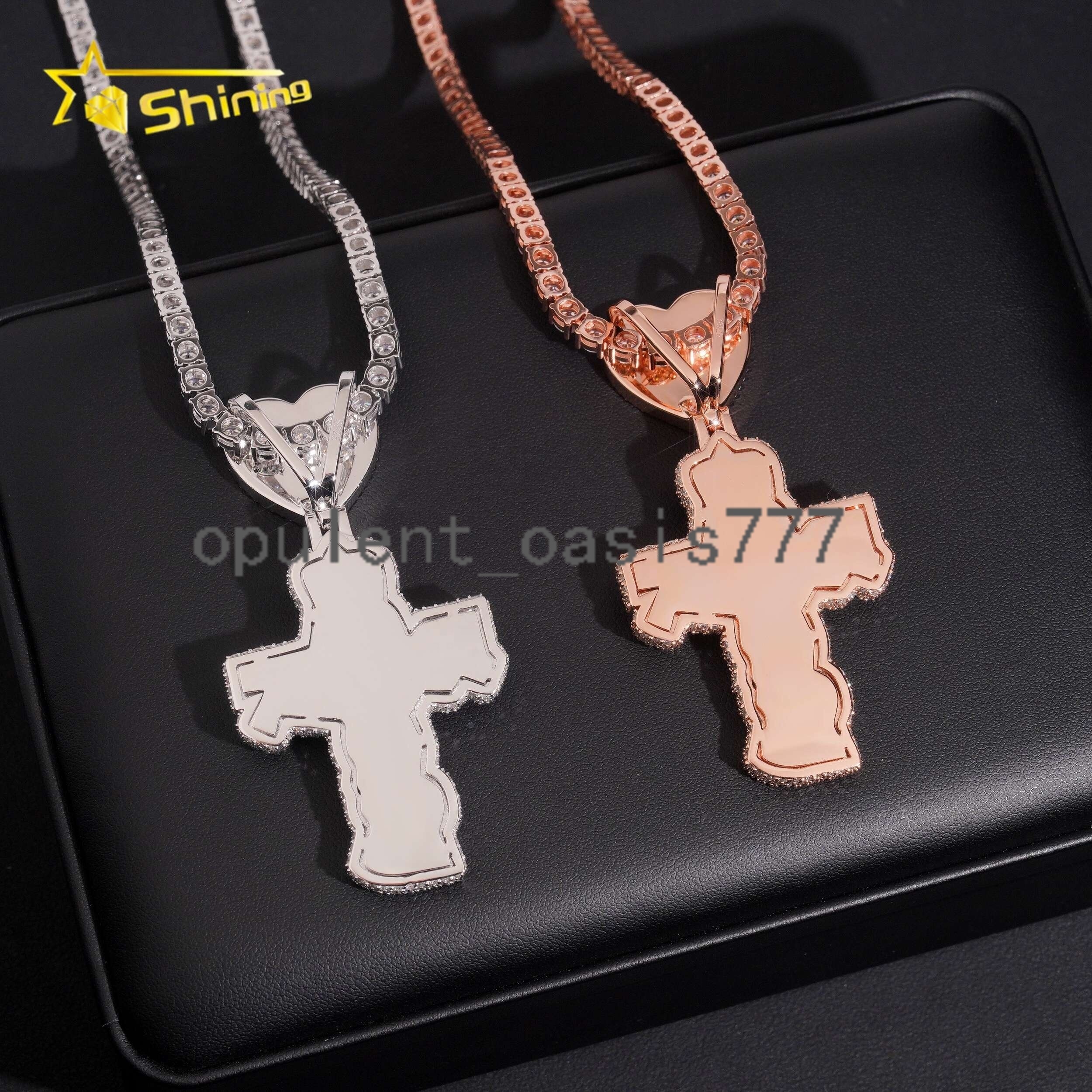 Hip Hop Jewelry Iced Out 925 Silver Rose Gold Top Quality Multi-color Moissanite Diamond Cross Pendant