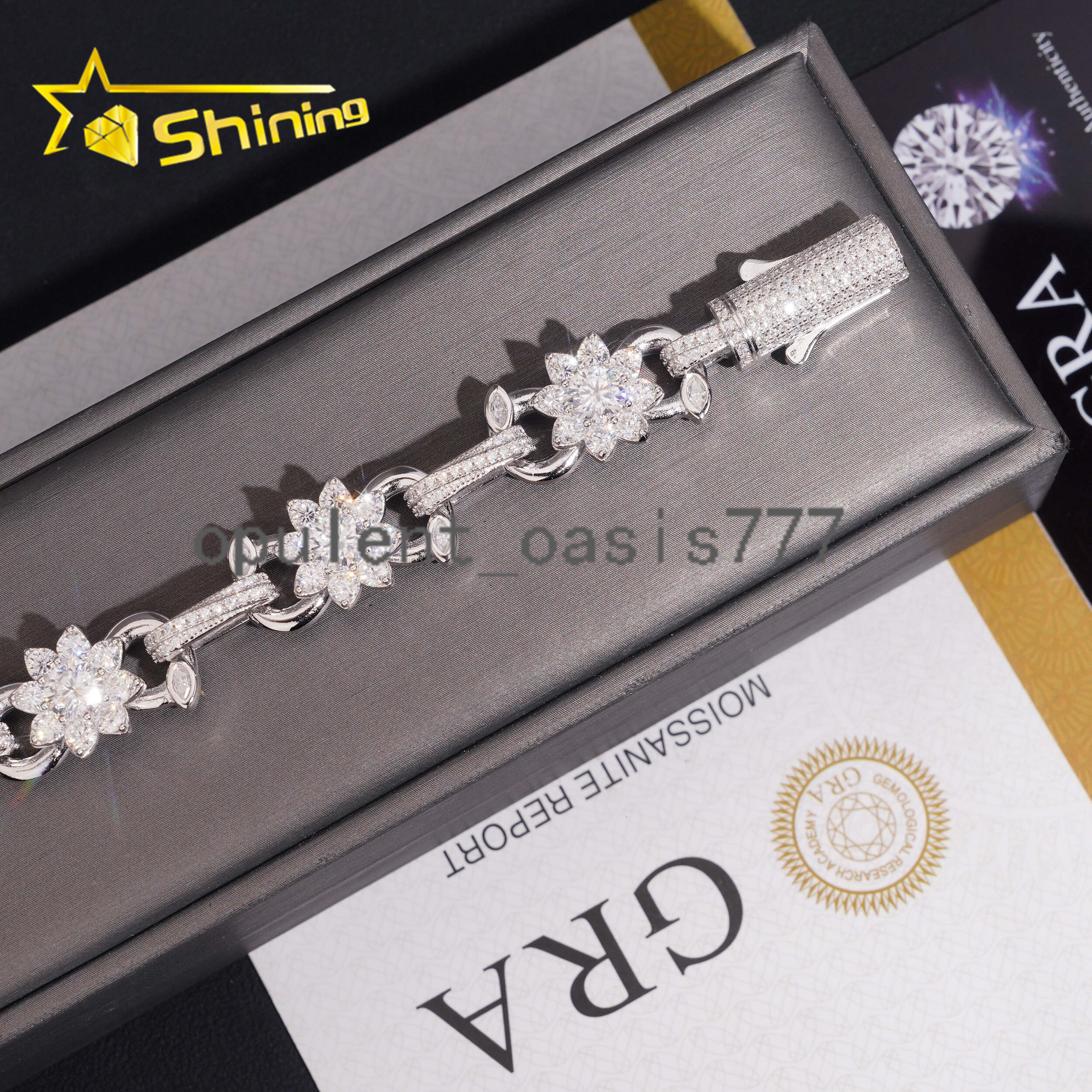 925 Silver Iced Out 13mm Flower Moissanite Cuban Link Bracelet Hip Hop Jewelry Custom High Quality Cuban Bracelet for Men Women