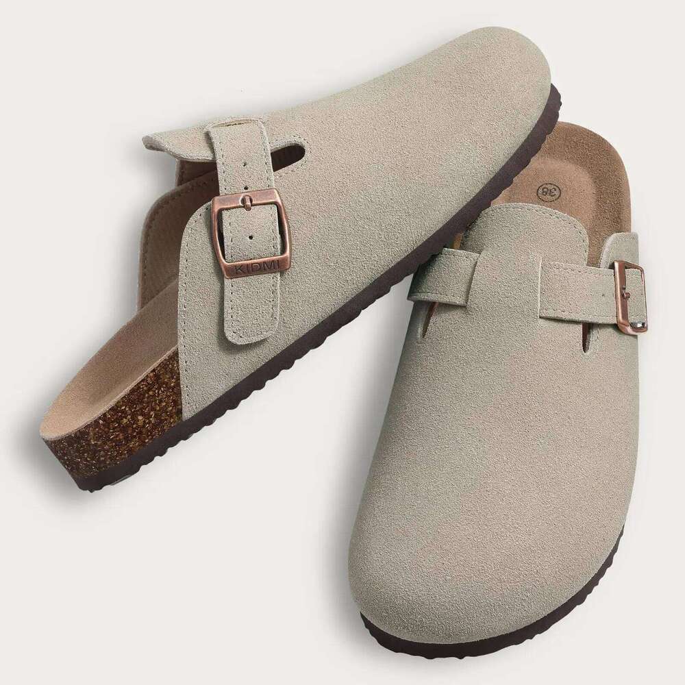 Litfun Retro Cork Clogs Slippers For Fashion Men Mules Shoe with Arch Support Unisex Classic Beach Shoes Men's Suede Sandals