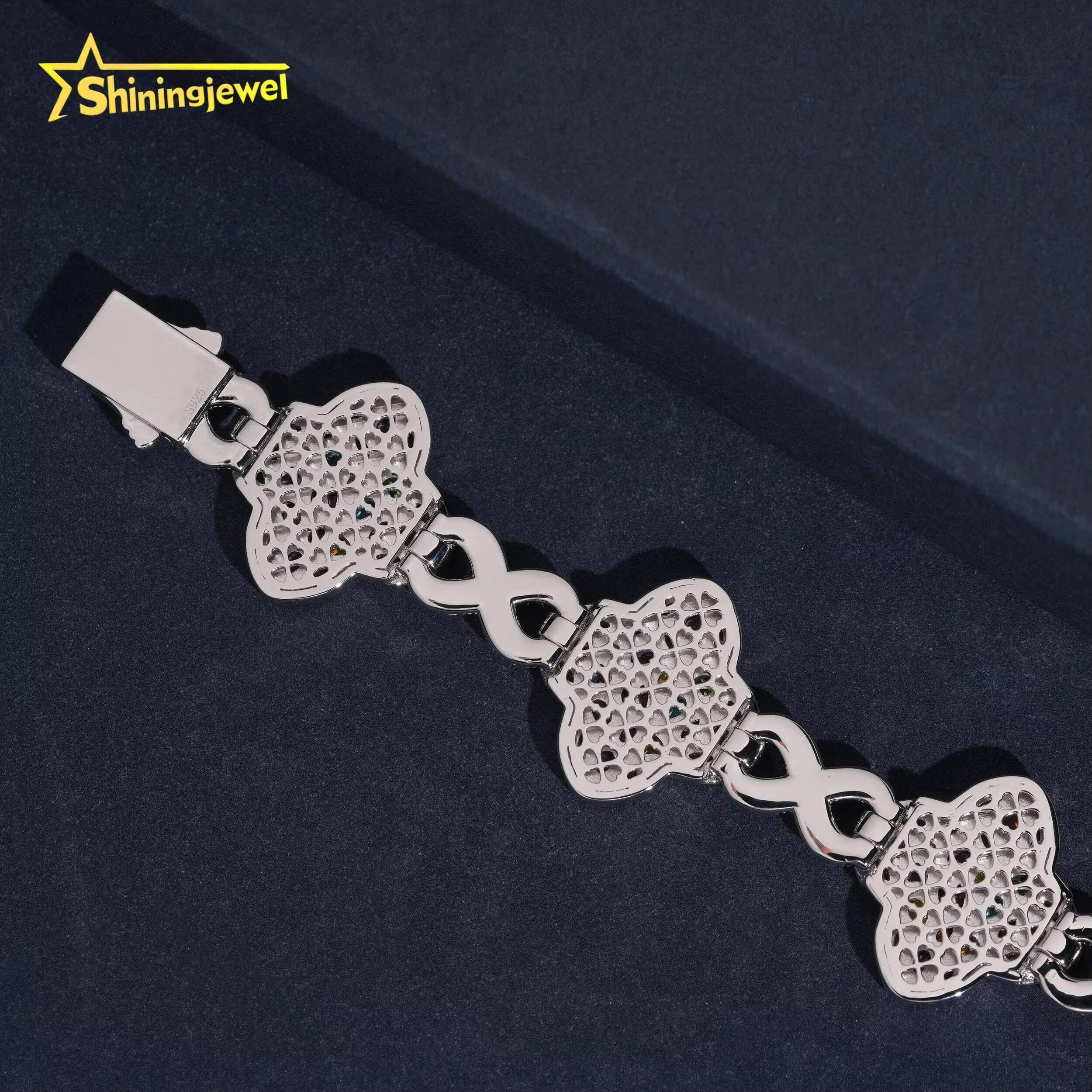 New Arrival Colored Diamond Multi Cut Hip Hop Jewlery Clover Bracelet 925 Silver Iced Out VVS Moissanite Cuban Chain Bracelet