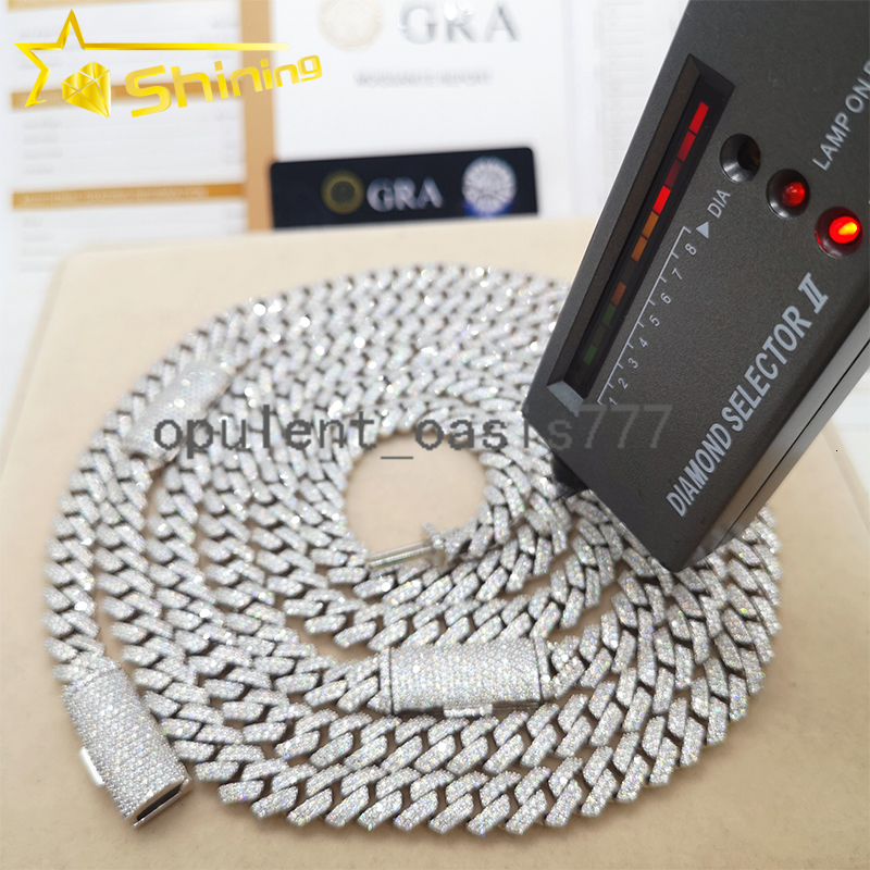 Wholesale Price Ice Out Hip Hop Men Cuban Necklace 10MM 2Rows 925 Sterling Silver Moissanite Miami Cuban Link Chain