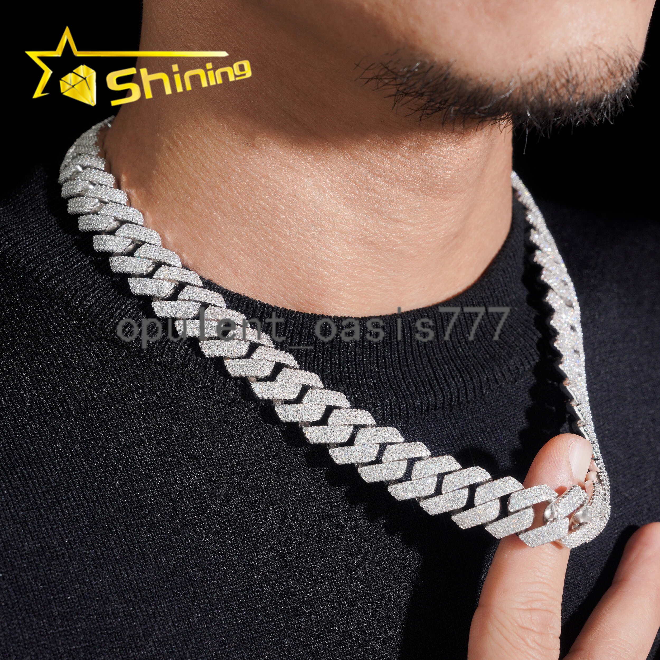 PROMOTION 16mm Moissanite Chain Cuban Links Pass Diamond Tester 925 Silver Cuban Link Chain Necklace White Gold Plated