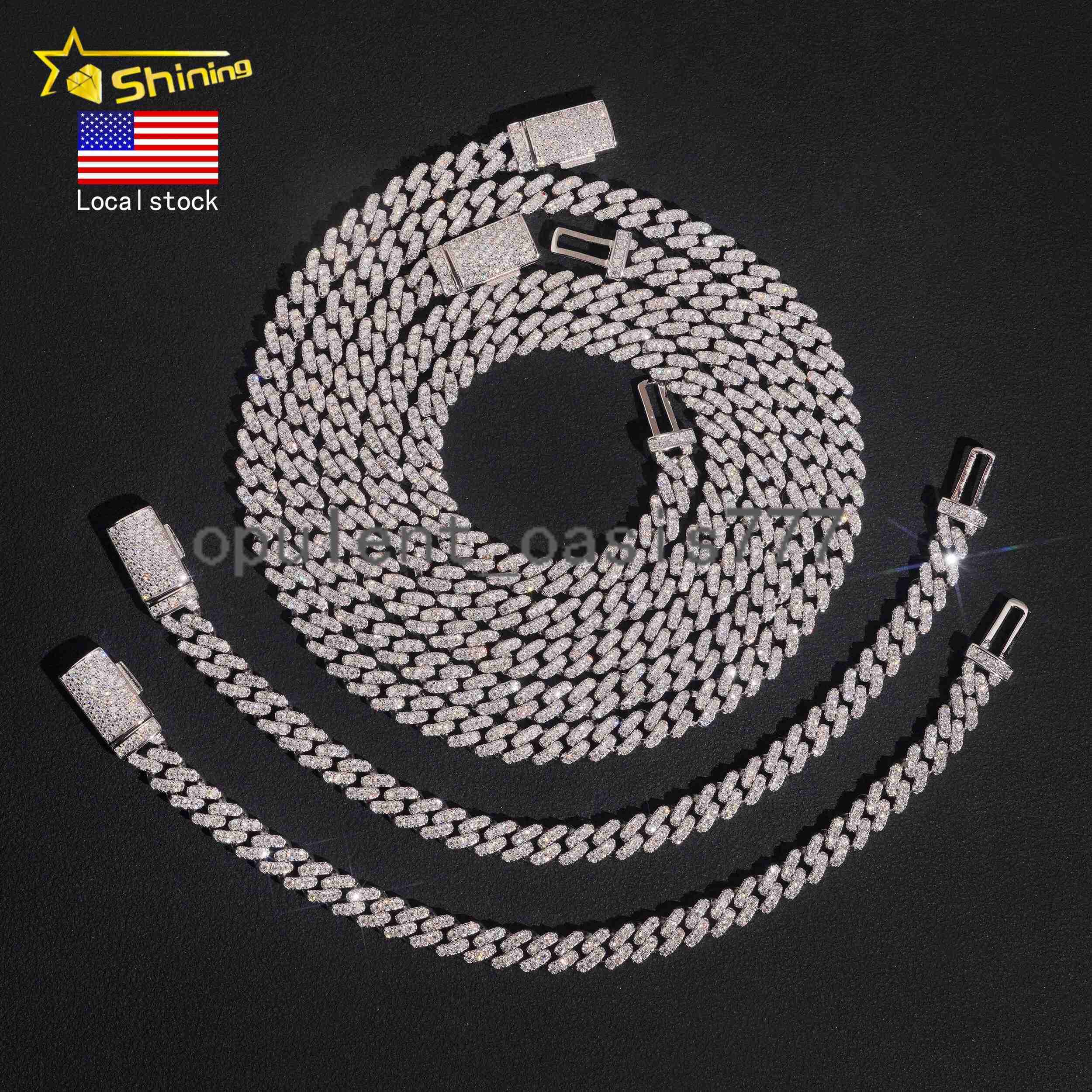 Hot Selling USA Warehouse Ready to Ship 6mm 925 Solid Silver Hip Hop Jewelry Iced Out VVS Diamond Cuban Link Chain Moissanite