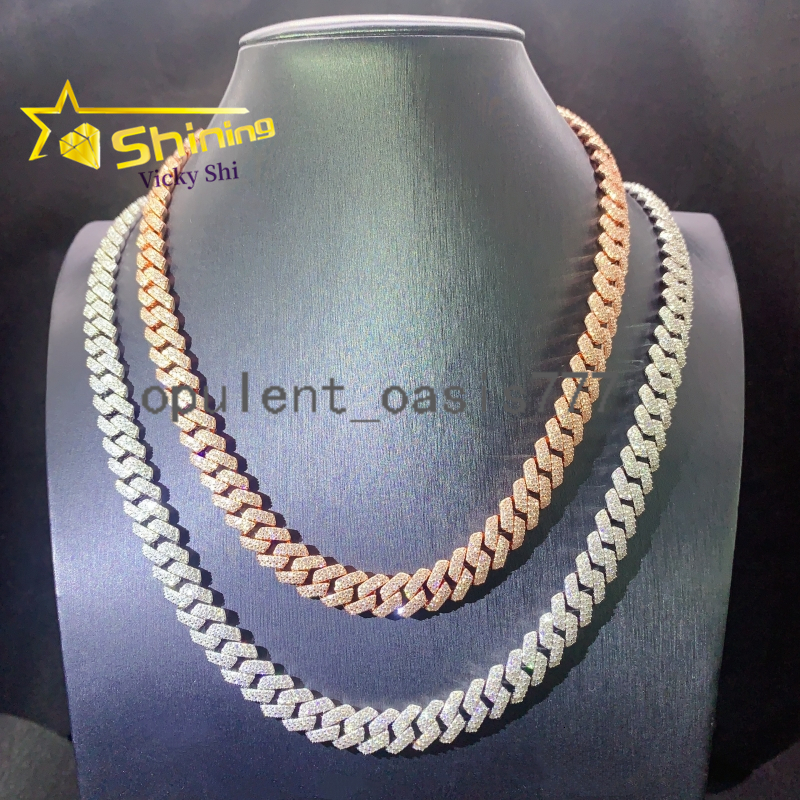 Shining Iced Out Hip Hop Cuban Chain 10MM Width 925 Sterling Silver Moissanite Cuban Link Chain Men Fine Necklace
