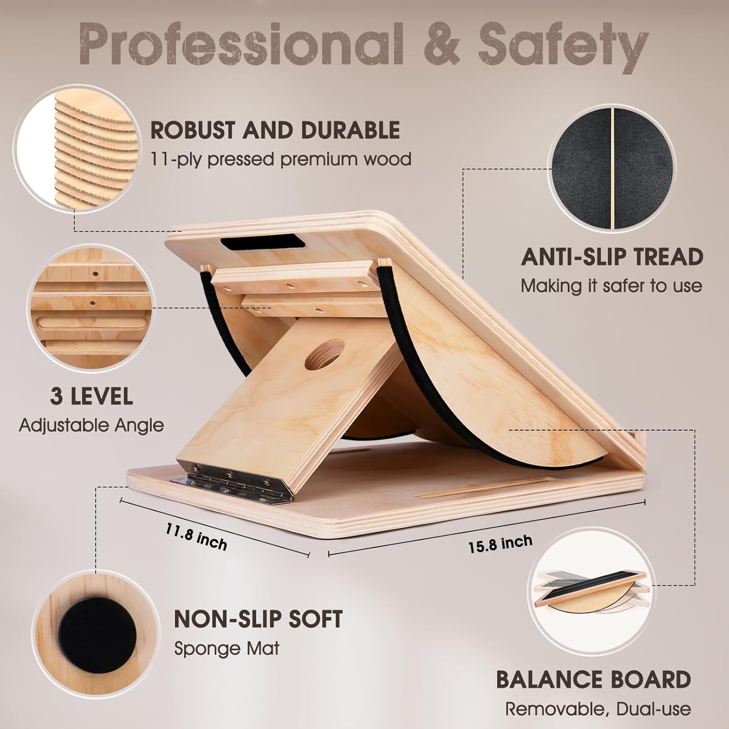 Wooden Stretching Board Fitness Slant Pedal Multi level Adjustable Achilles Tendon Leg Stretcher Exercise Standing Stretching Stool