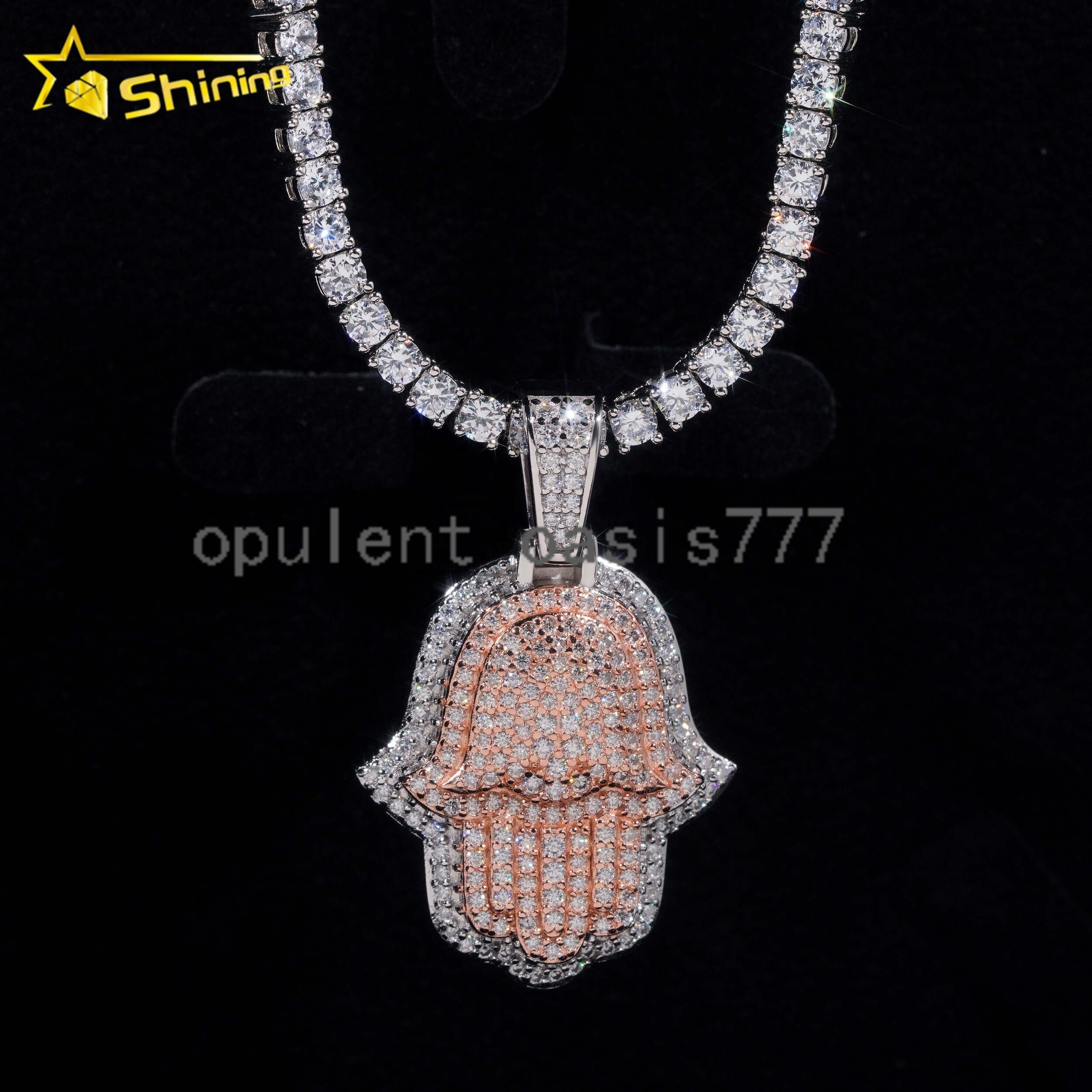 Pass Diamond Tester Hip Hop Jewelry 925 Silver Gold Plated Iced Out 2 Tones Custom Moissanite Pendant Hamsa Pendant