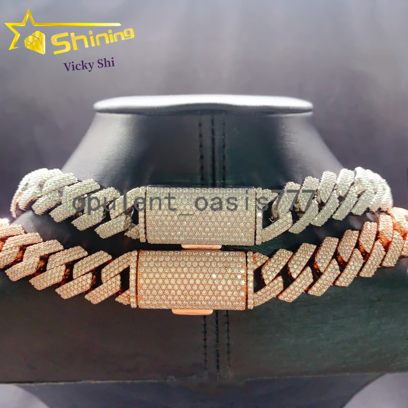 Factory VVS Moissanite Diamond 925 Silver 15mm 4 Rows Cuban Link Chain Men Iced Out Hip Hop Necklace