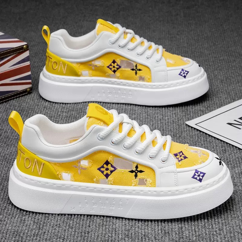 Summer comfortable and breathable sports and casual shoes for men thick sole height increasing color blocking versatile printed casual shoes