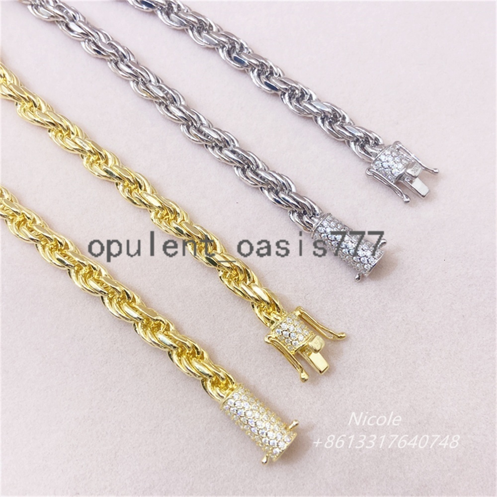 New Arrival High Quality Fashion Jewelry Moissanite Lock Gold Solid Sterling Silver 6mm Rope Chain for Pendant