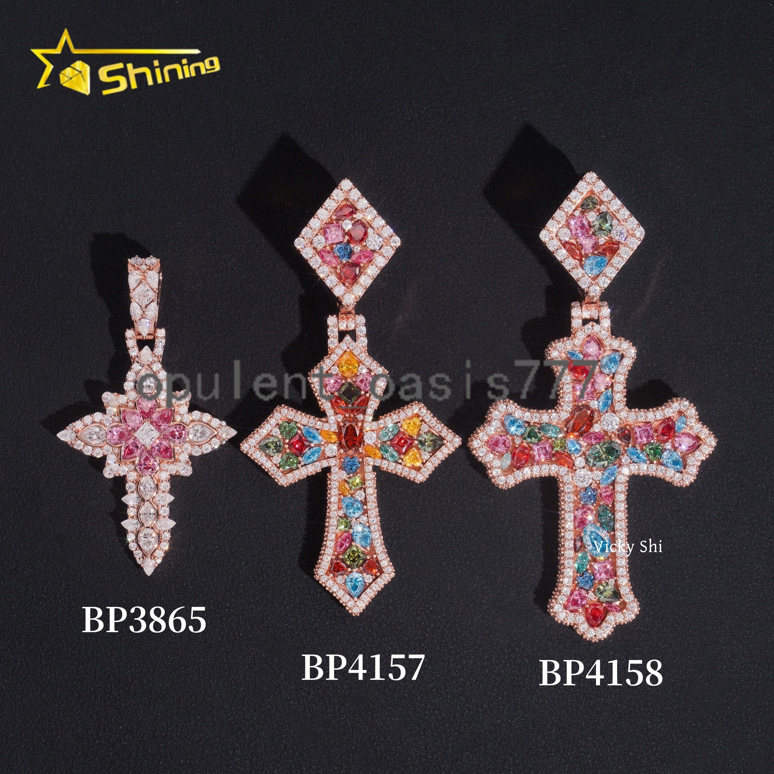 Luxury Multi Color Moissanite Cross Pendants Collection VVS Iced Out Moissanite Pendant Men Hip Hop Charm Pendant Jewelry
