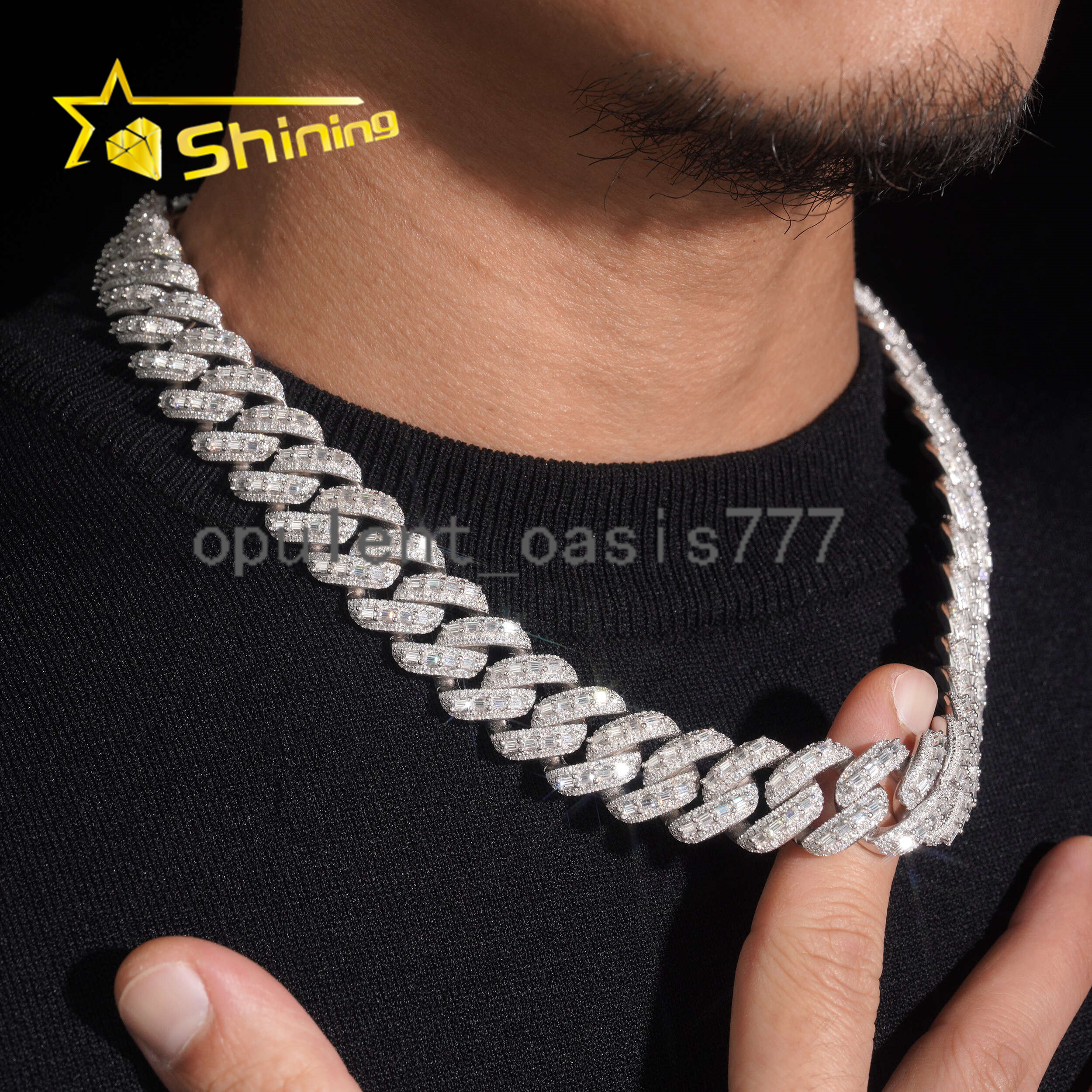 Luxury 925 Silver Chain Iced Out 18mm Cuban Link Chain Moissanite Hip Hop Jewelry Custom Men Link Chian Necklace
