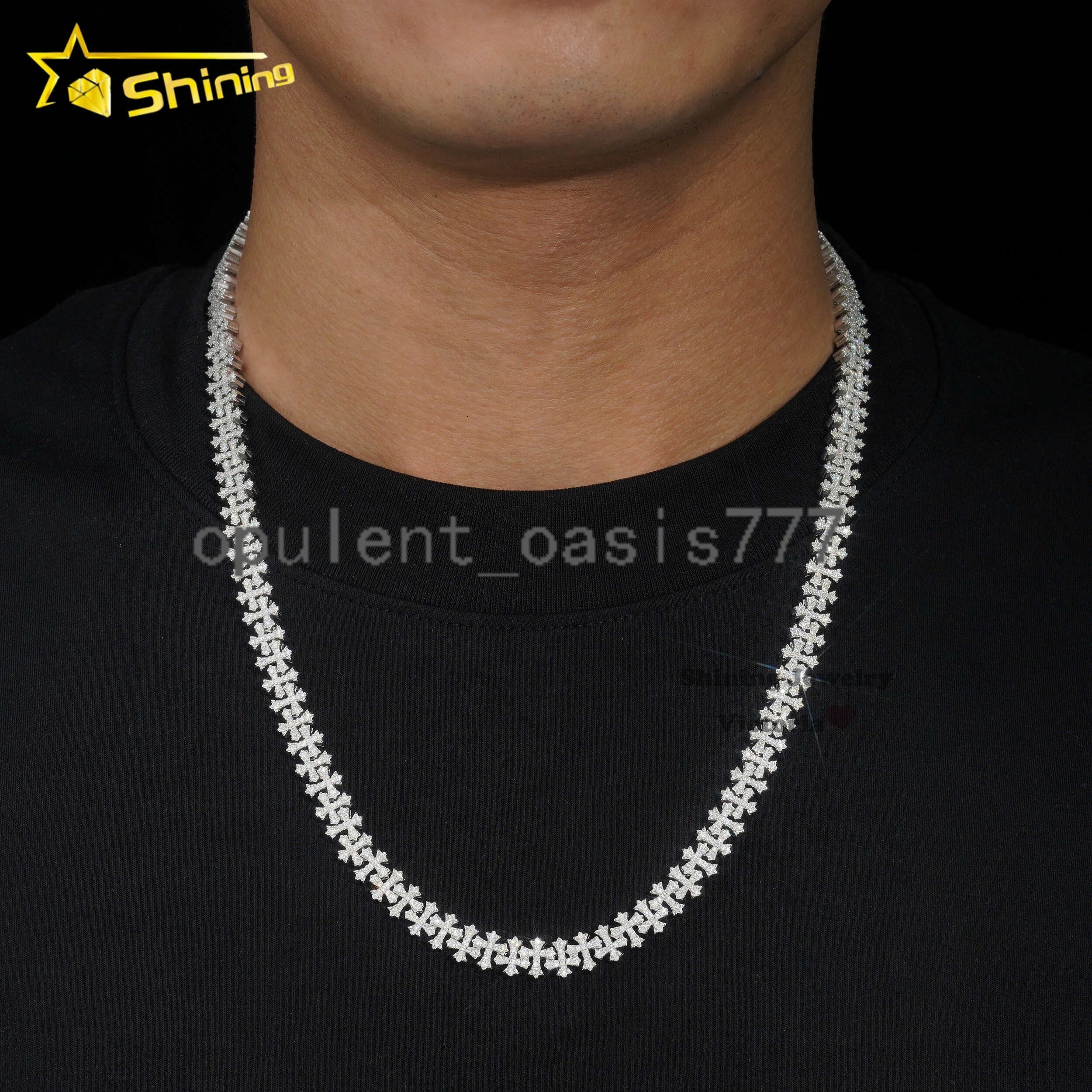 Worldwide Shipping Hip Hop Iced Out Cross Necklace Men Fine S925 Silver VVS Moissanite Cuban Link Chain Bracelet Necklace