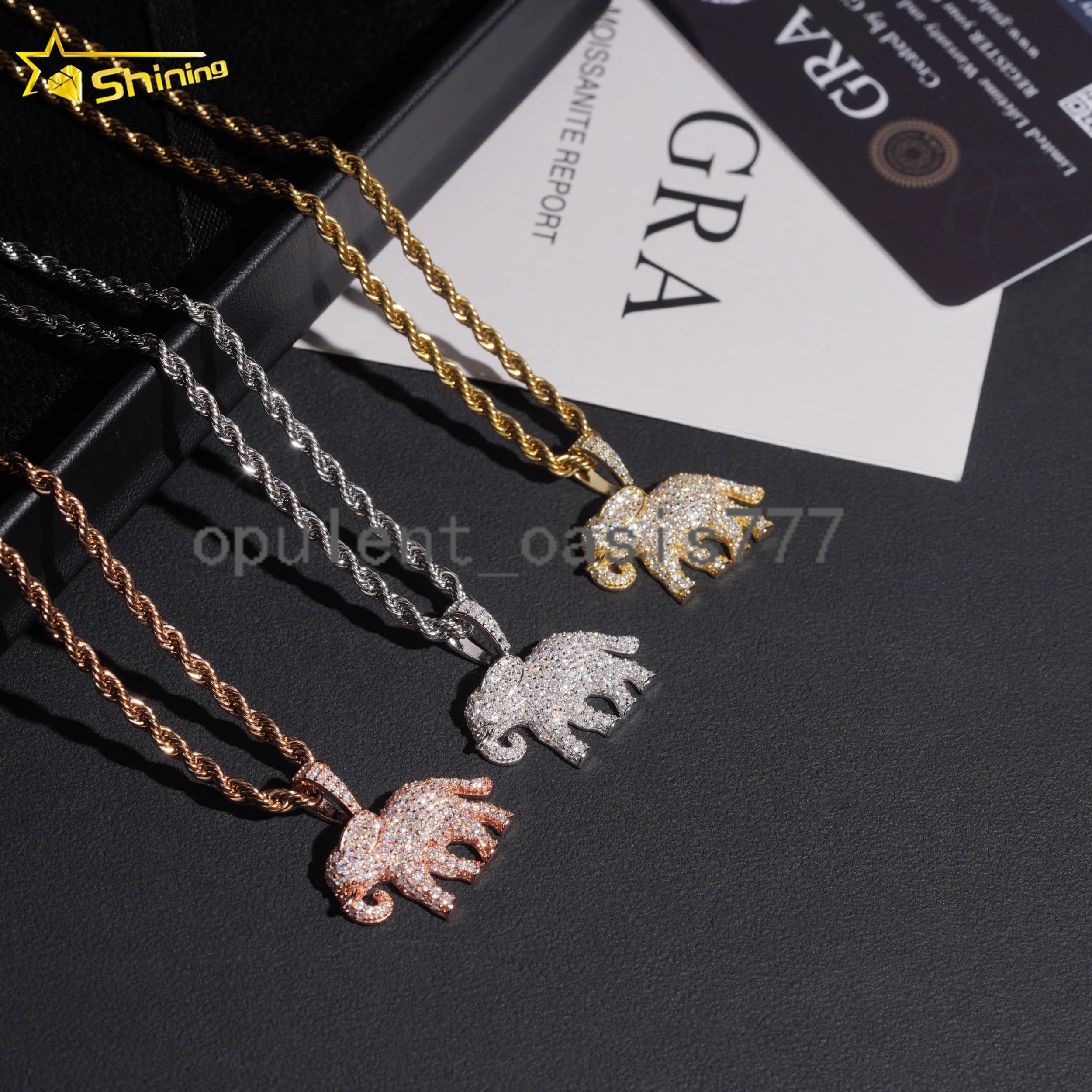 New Hip Hop Jewelry 925 Silver Gold Plated Moissanite Elephant Pendant GRA Certificated Custom Moissanite Pendant for Men