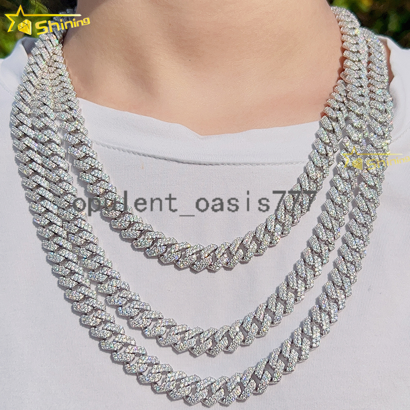 Wholesale Price Ice Out Hip Hop Men Cuban Necklace 10MM 2Rows 925 Sterling Silver Moissanite Miami Cuban Link Chain